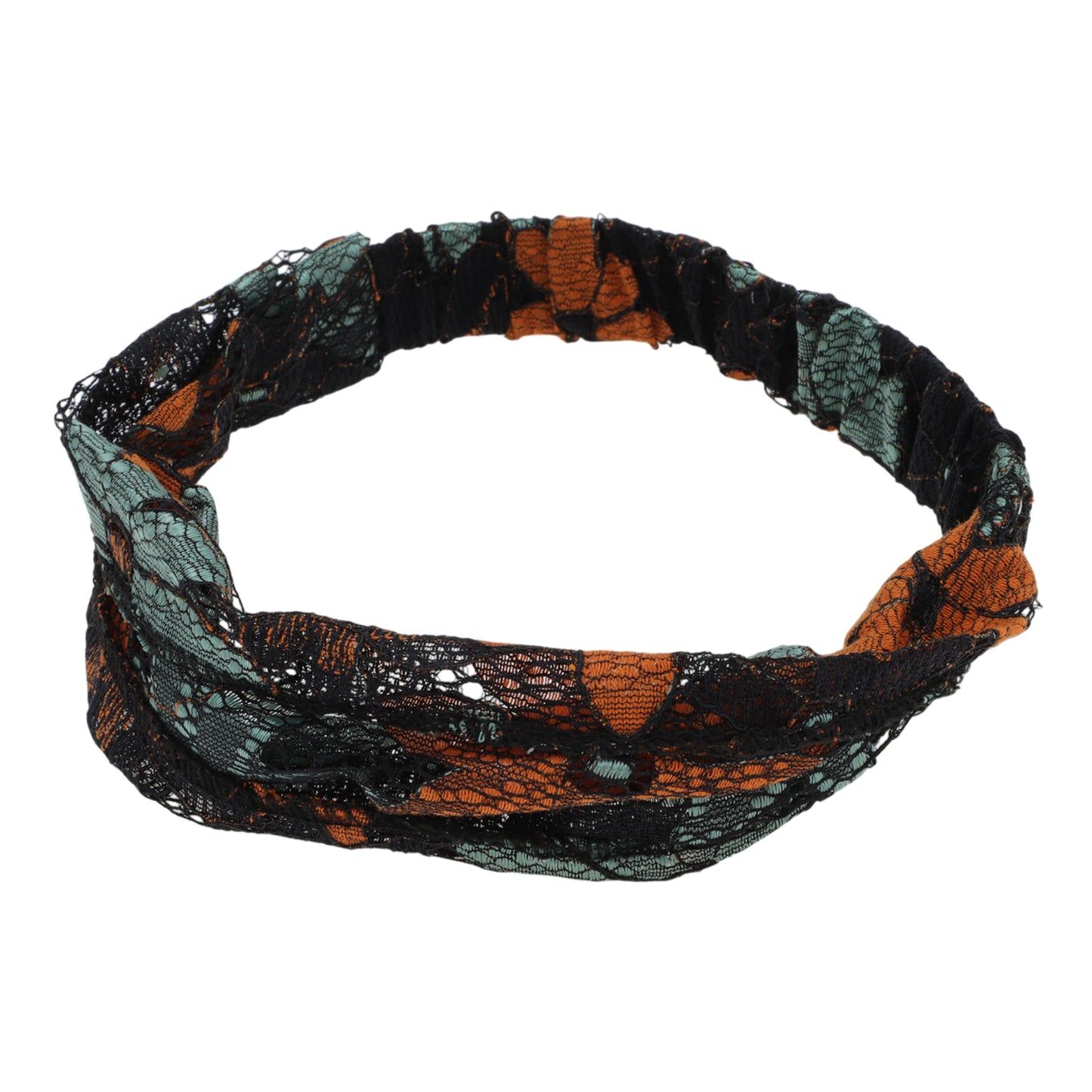 Diadema ancha de encaje floral para mujer, color verde y naranja, 1 unidad