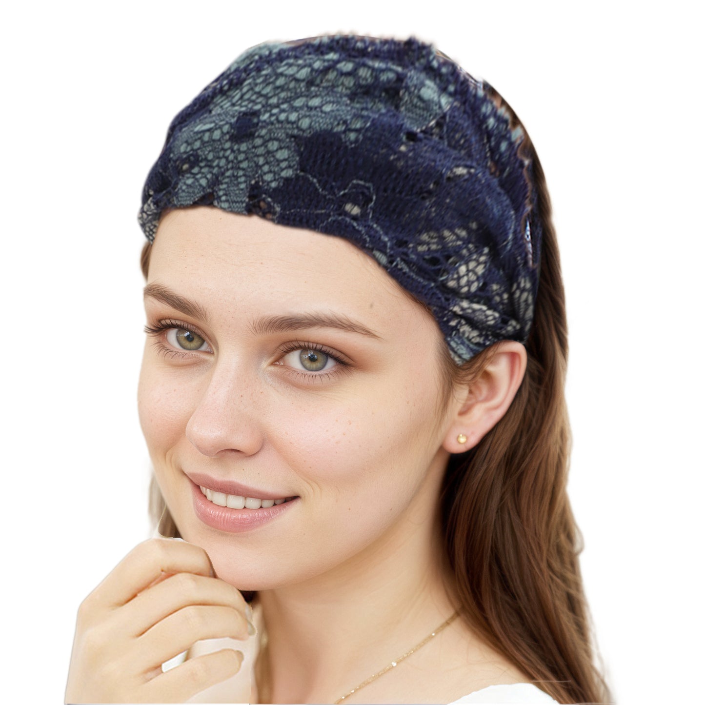 Flower Lace Wide Headband for Women Navy Blue 1 Pc
