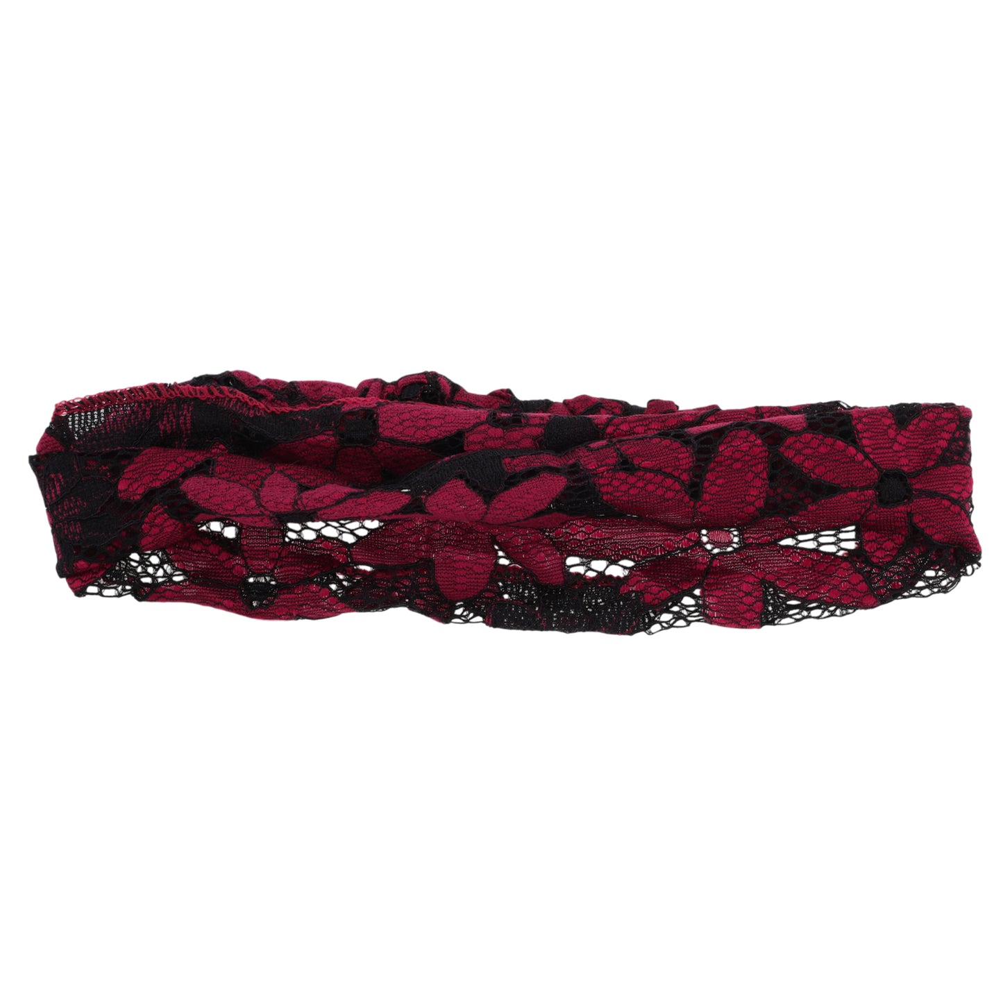 Diadema ancha de encaje floral para mujer, color rojo vino, 1 unidad