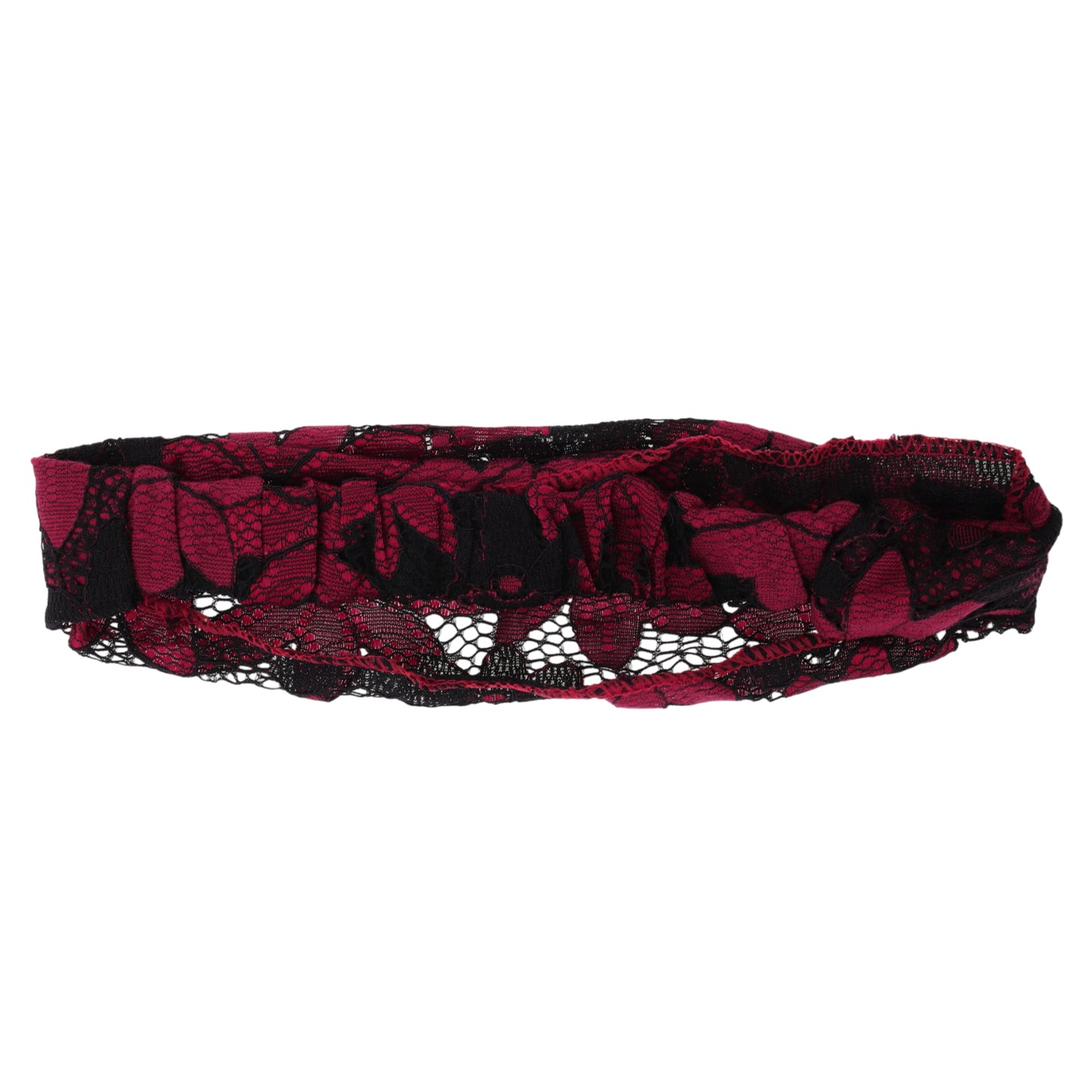 Diadema ancha de encaje floral para mujer, color rojo vino, 1 unidad