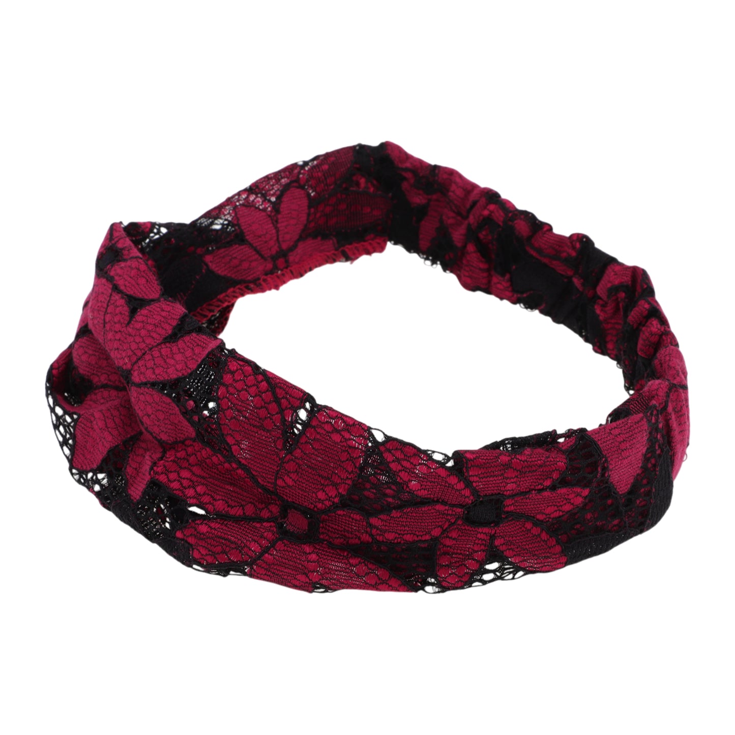 Diadema ancha de encaje floral para mujer, color rojo vino, 1 unidad