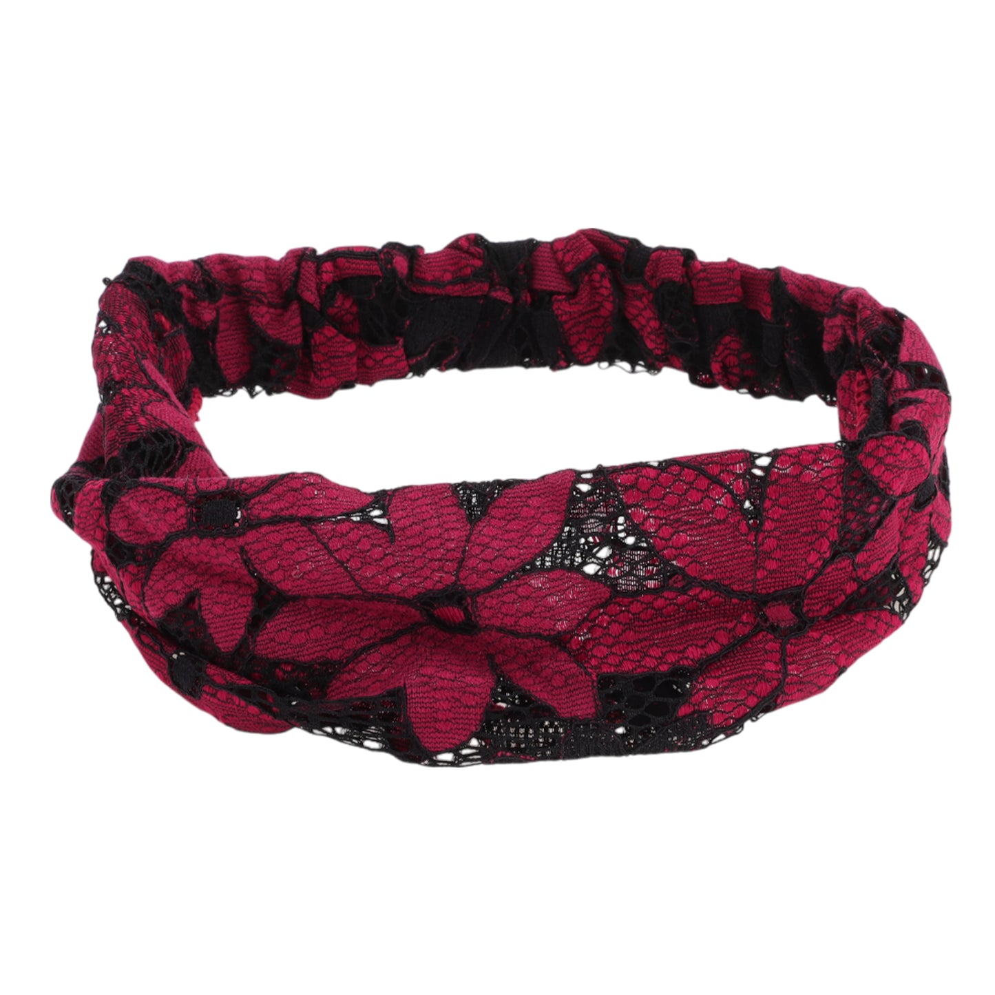 Diadema ancha de encaje floral para mujer, color rojo vino, 1 unidad