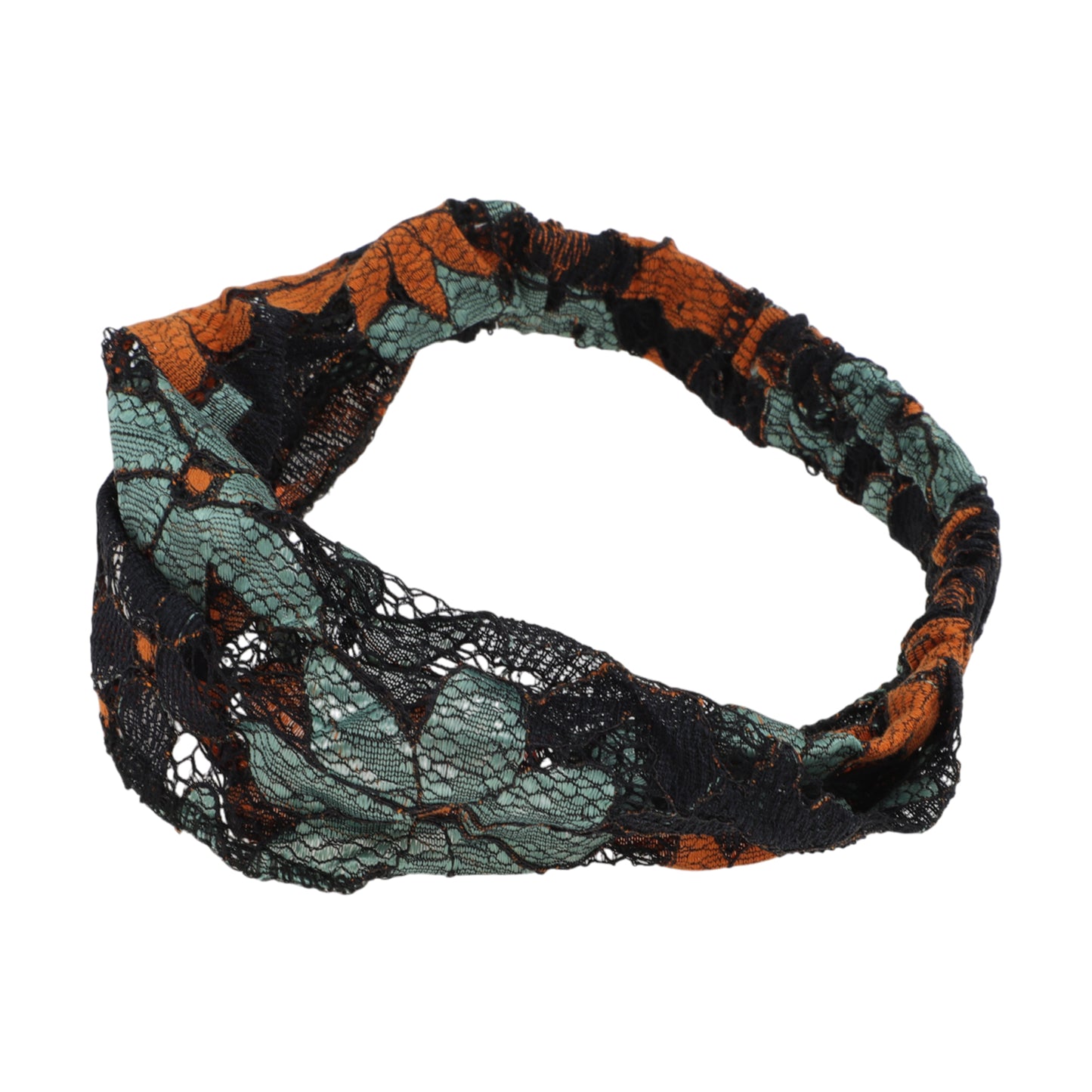 Diadema ancha de encaje con flores de ocho hojas para mujer, color verde y naranja, 1 unidad