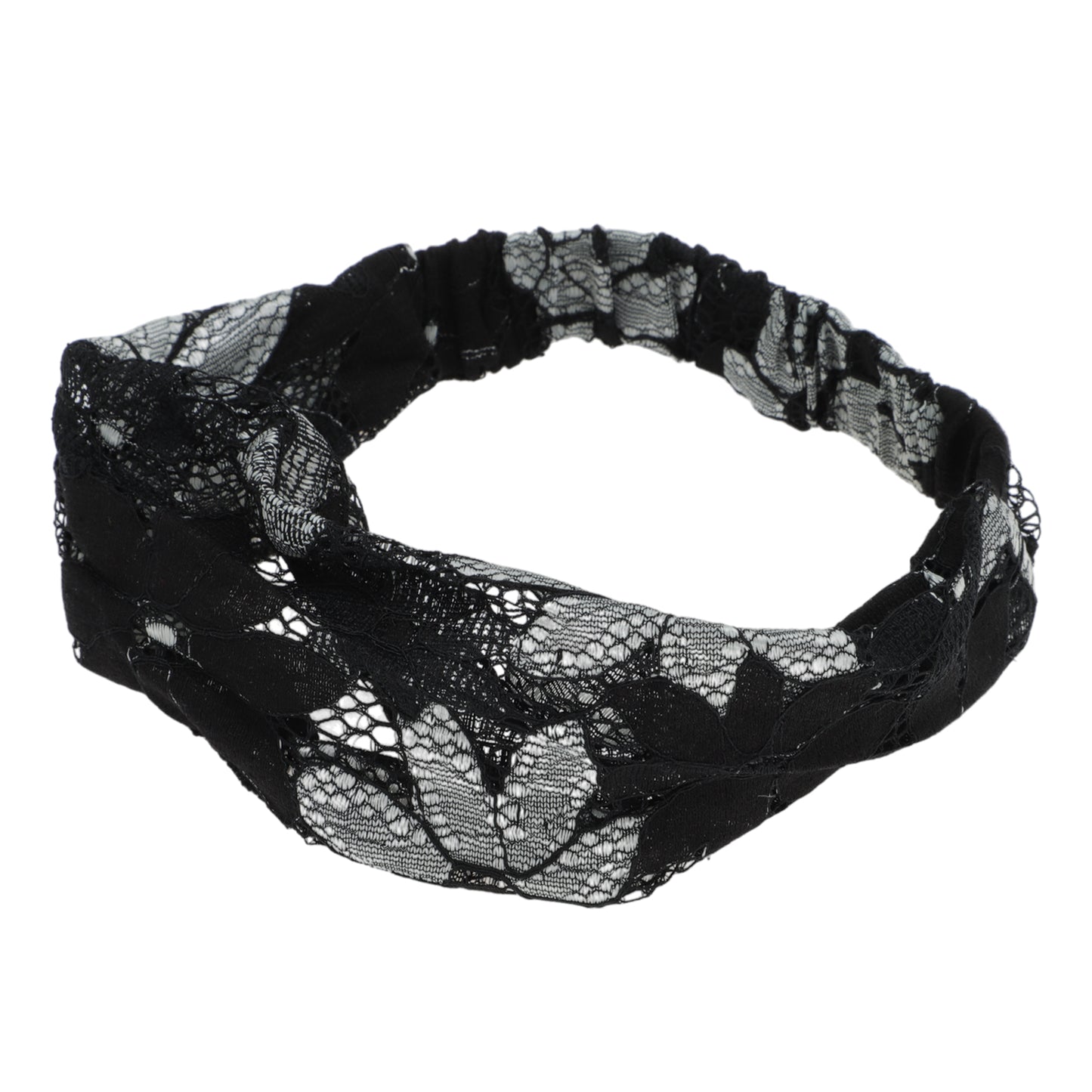 Diadema ancha de encaje con flores de ocho hojas para mujer, color negro, 1 unidad