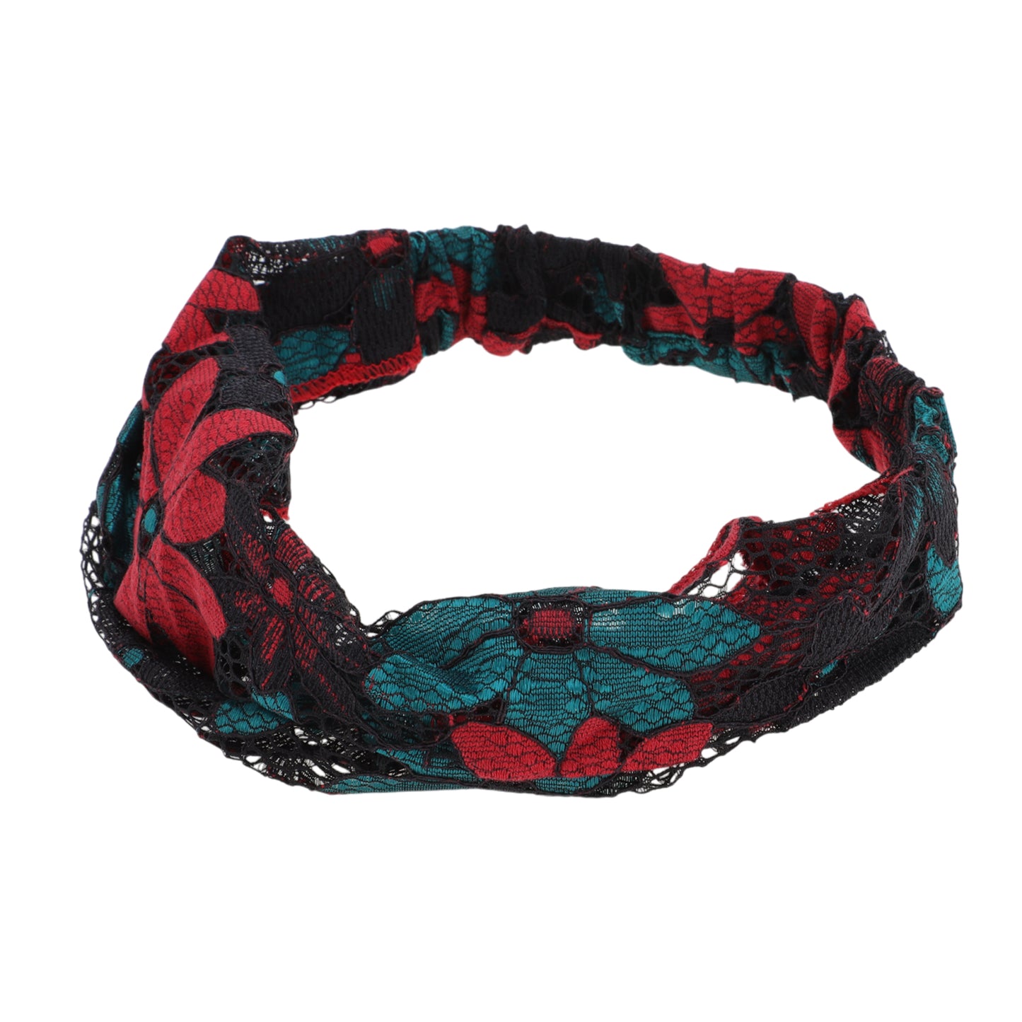 Diadema ancha de encaje con flores de ocho hojas para mujer, verde y rojo, 1 unidad