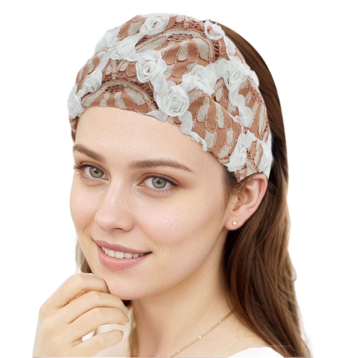 Floral Hollow-out Headband for Women Coffee Color 1 Pc