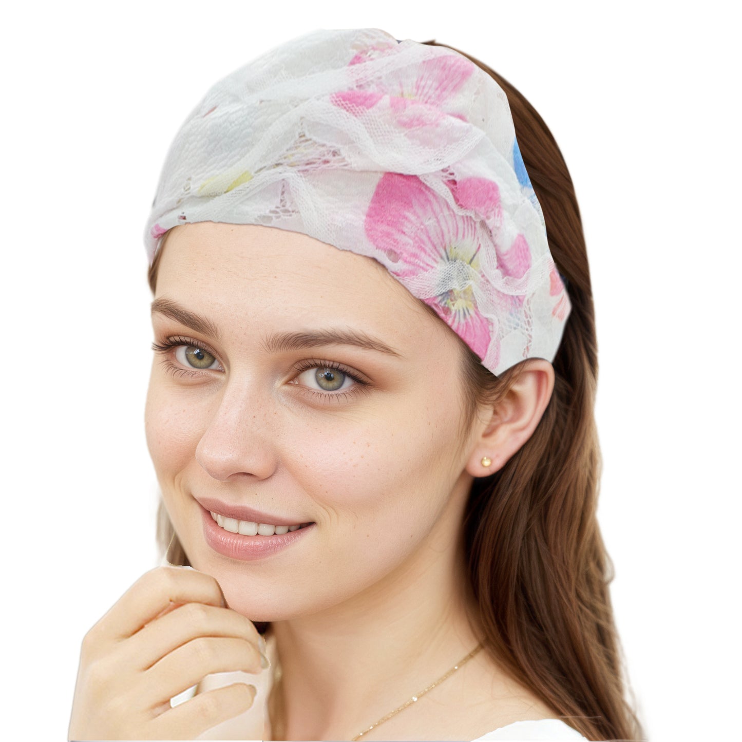 Ditsy Floral Lace Wide Headband for Women Rose Red 1 Pc