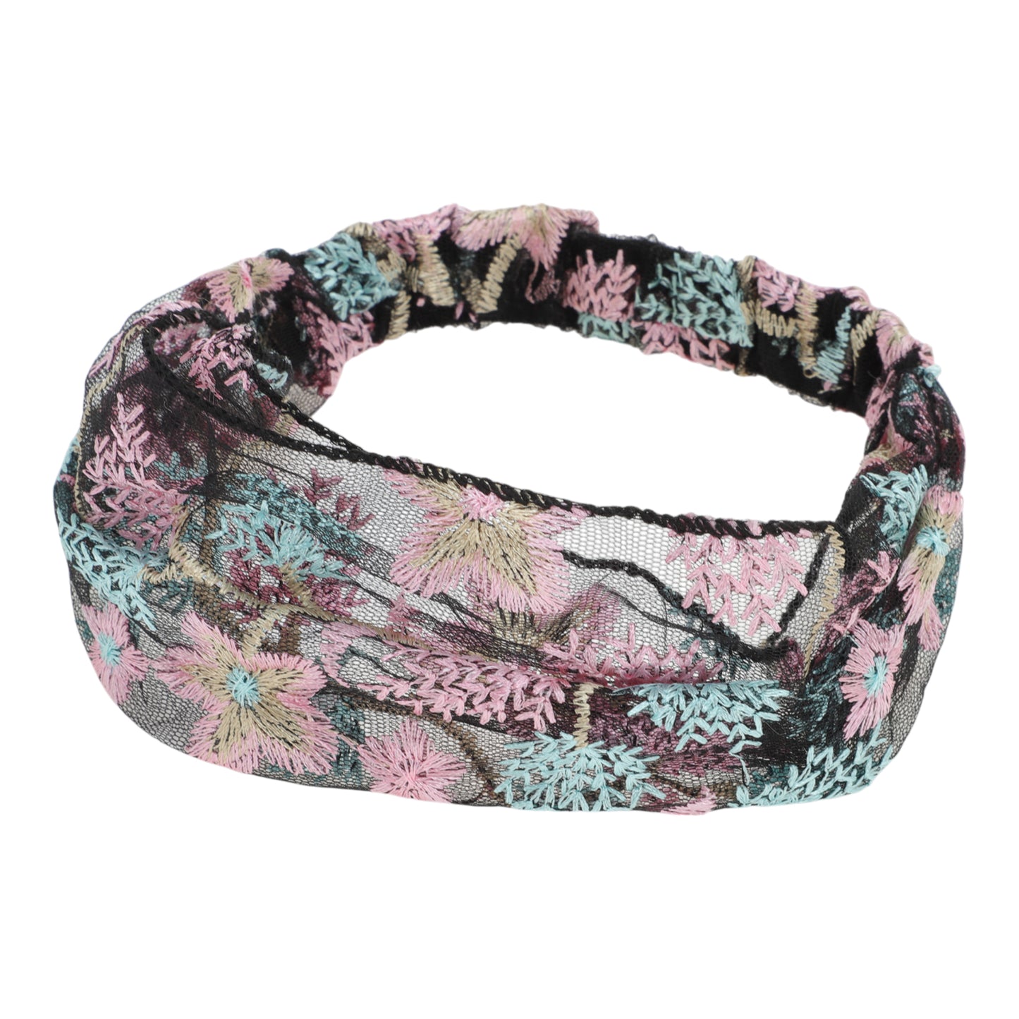 Diadema ancha de encaje con bordado floral para mujer, color rosa, 1 unidad