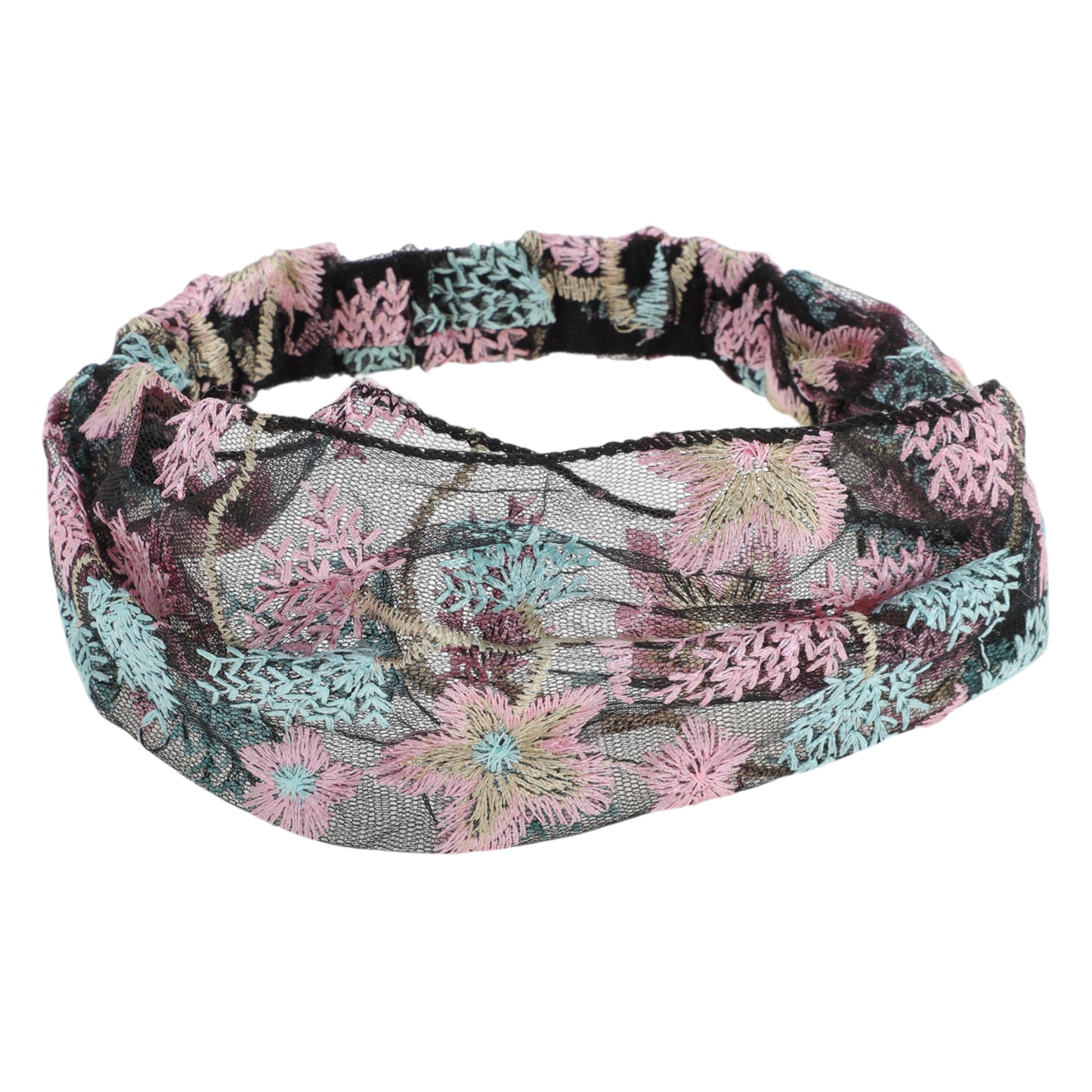 Diadema ancha de encaje con bordado floral para mujer, color rosa, 1 unidad