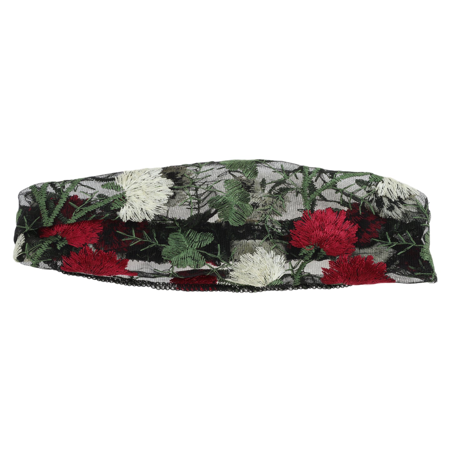 Diadema ancha de encaje con bordado floral para mujer, color rojo y verde, 1 unidad