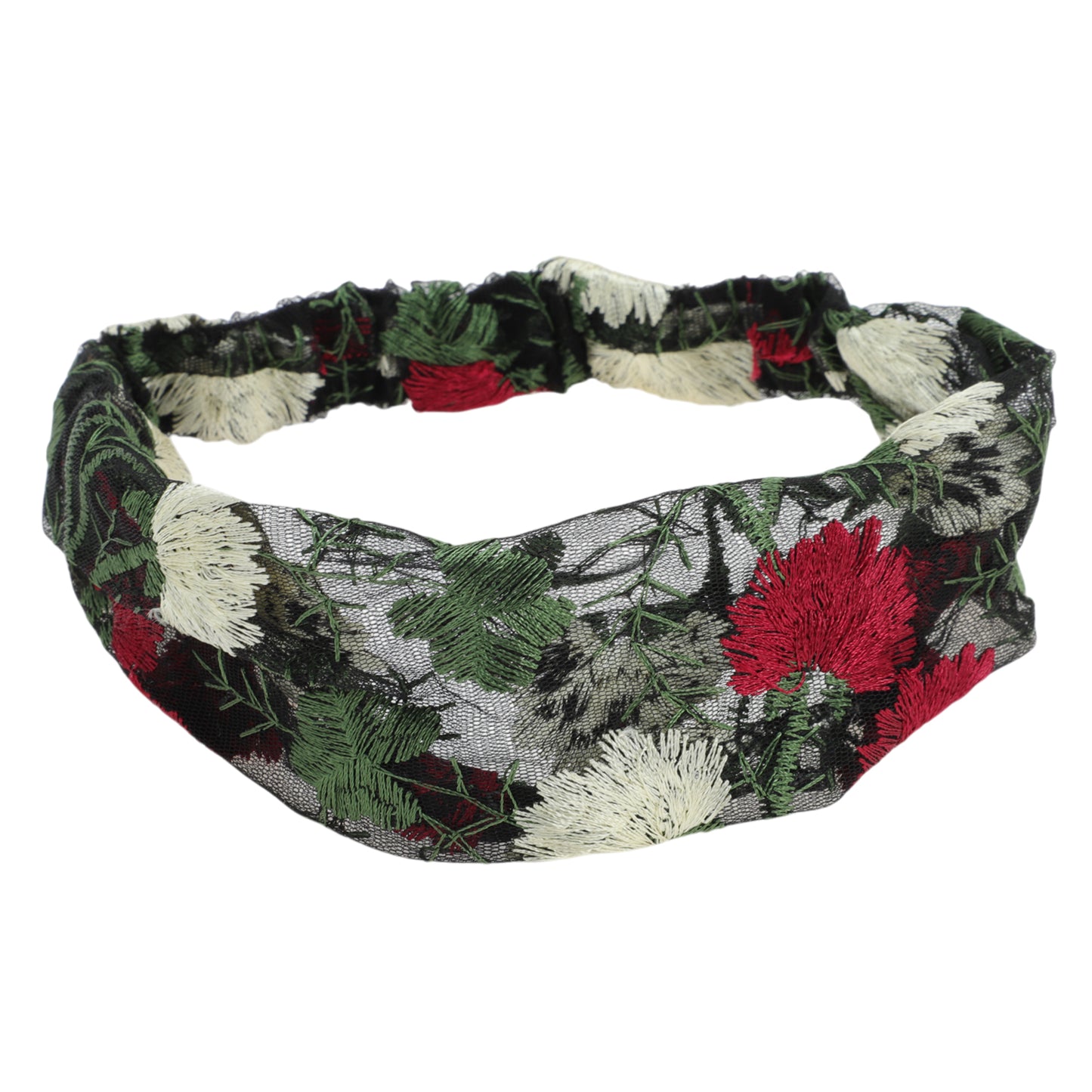 Diadema ancha de encaje con bordado floral para mujer, color rojo y verde, 1 unidad