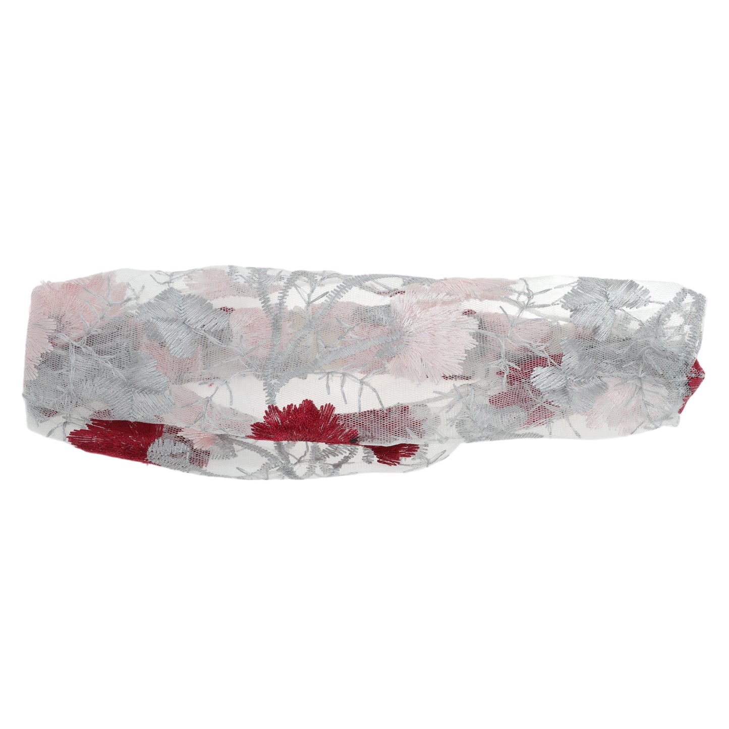 Floral Embroidery Lace Wide Headband for Women Gray Red 1 Pc