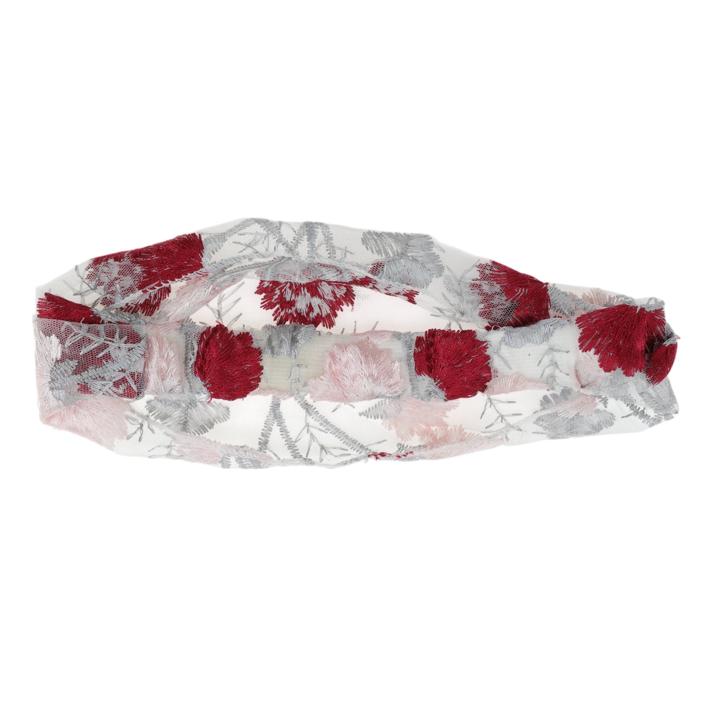 Floral Embroidery Lace Wide Headband for Women Gray Red 1 Pc