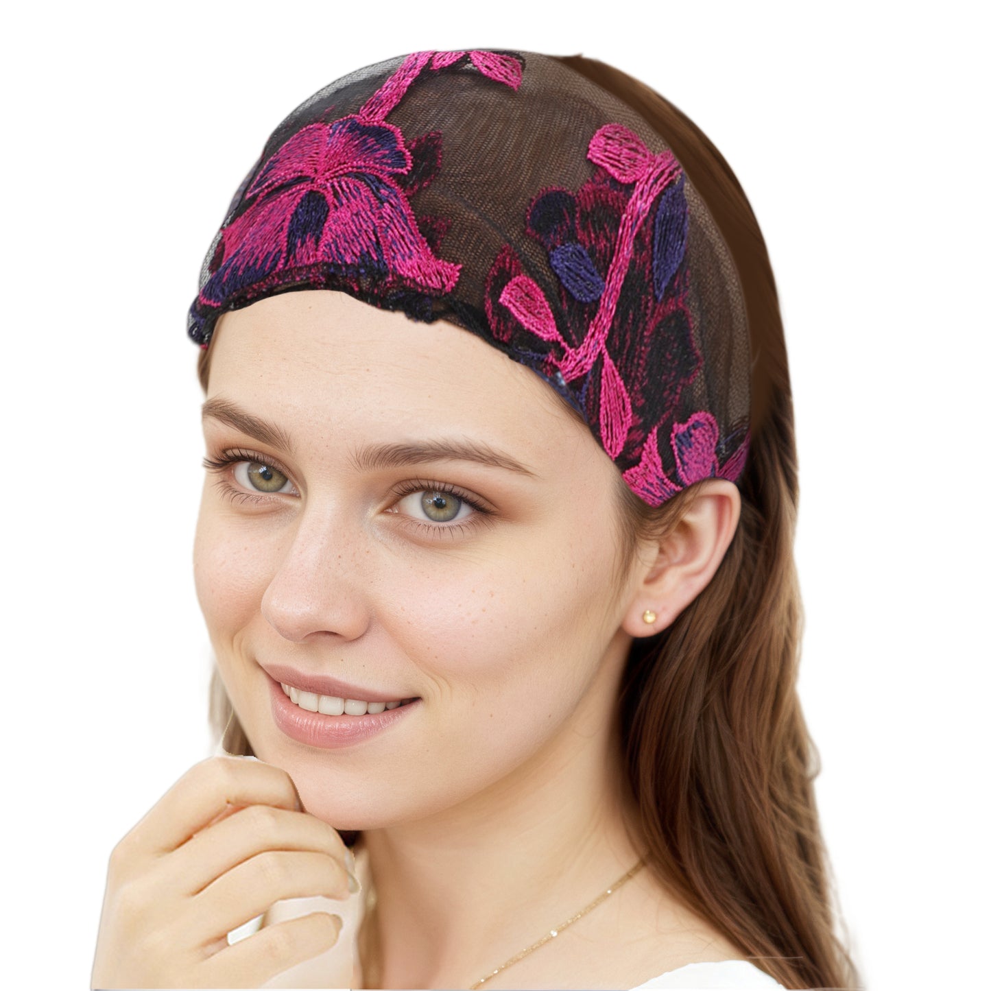 Flowers Lace Wide Headband for Women Retro Headband Rose Red 1 Pc