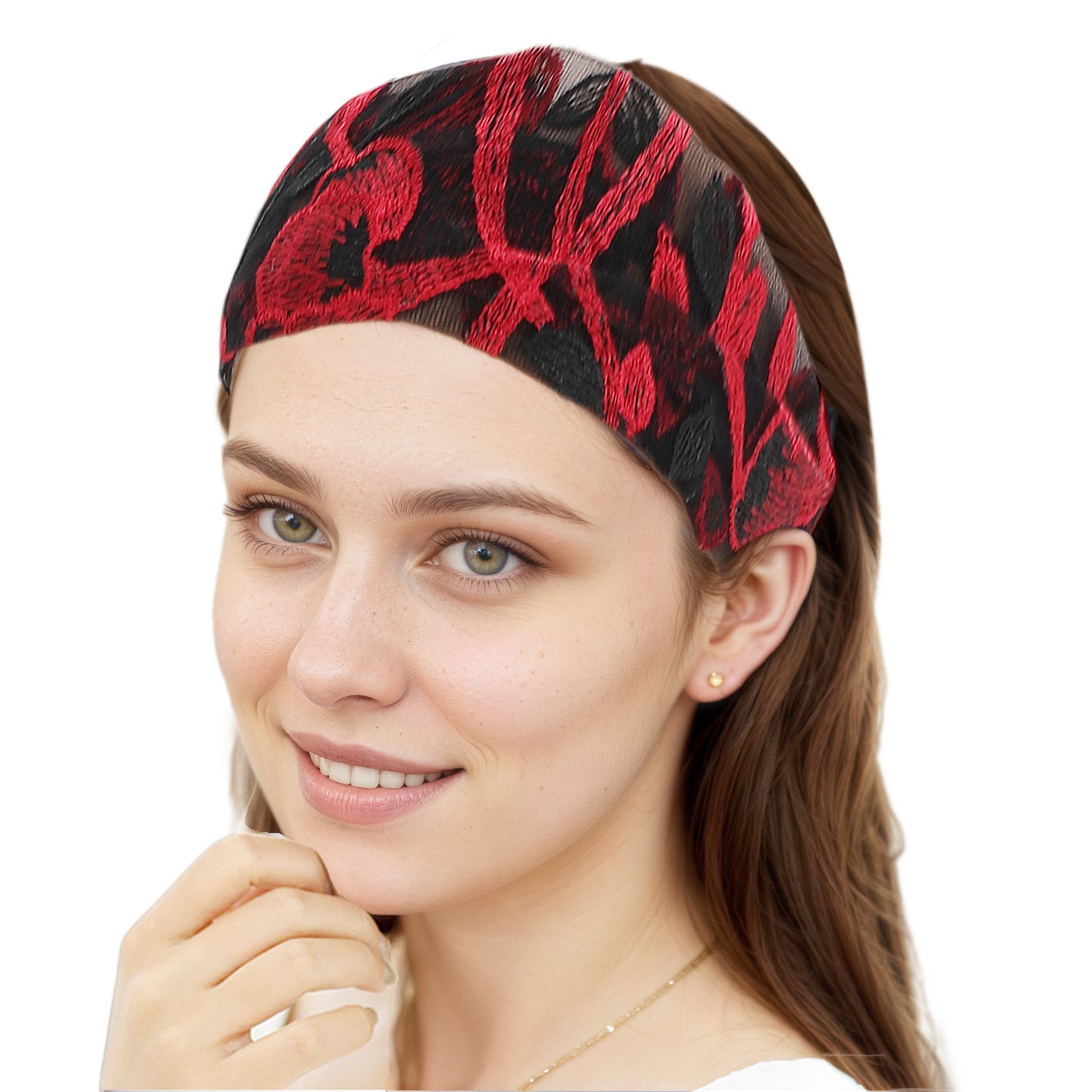 Flowers Lace Wide Headband for Women Retro Headband Red 1 Pc