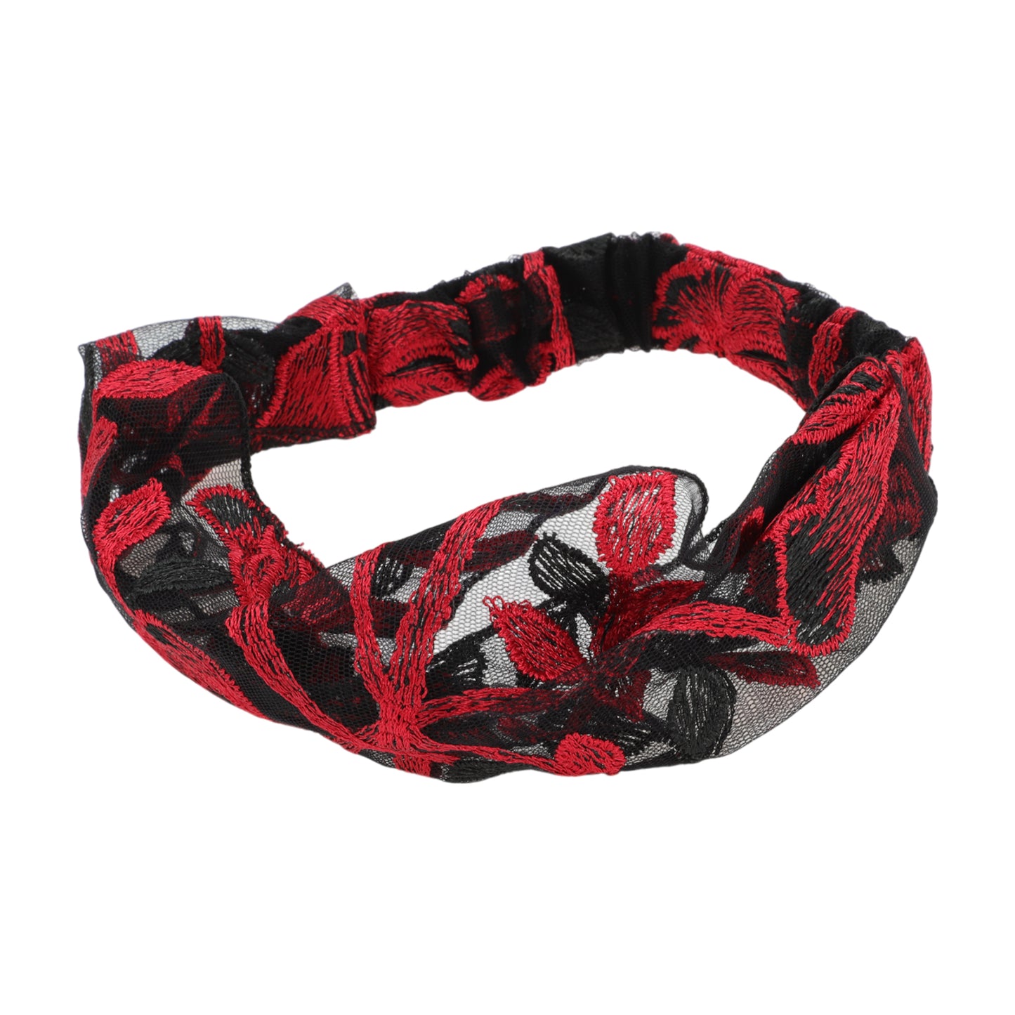 Flowers Lace Wide Headband for Women Retro Headband Red 1 Pc