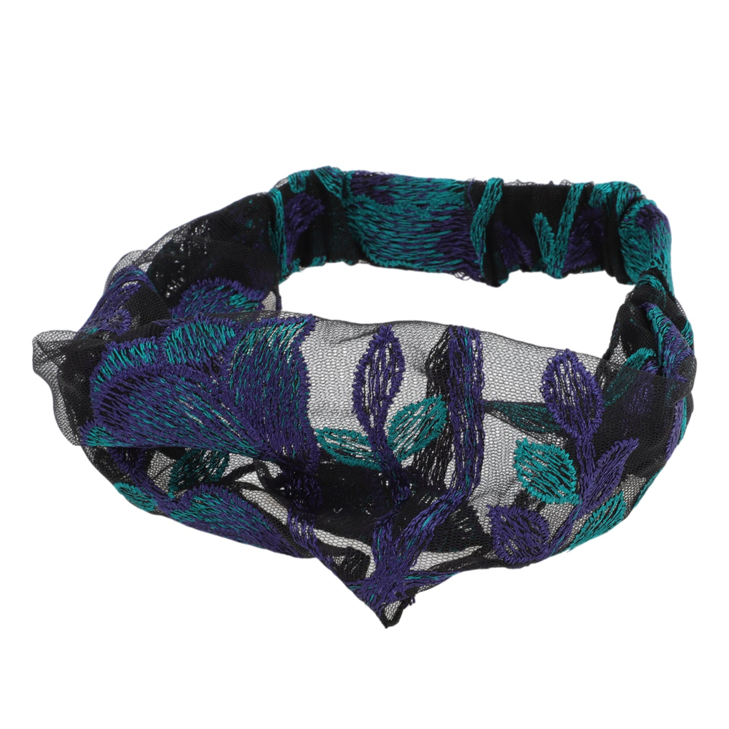 Flowers Lace Wide Headband for Women Retro Headband Blue 1 Pc