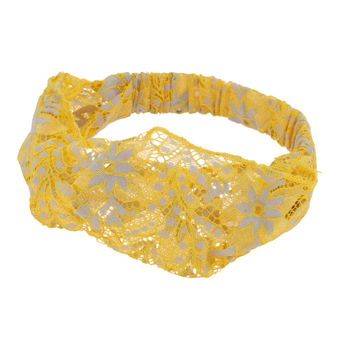 Flowers Stretch Lace Wide Headband for Women Yellow 1 Pc