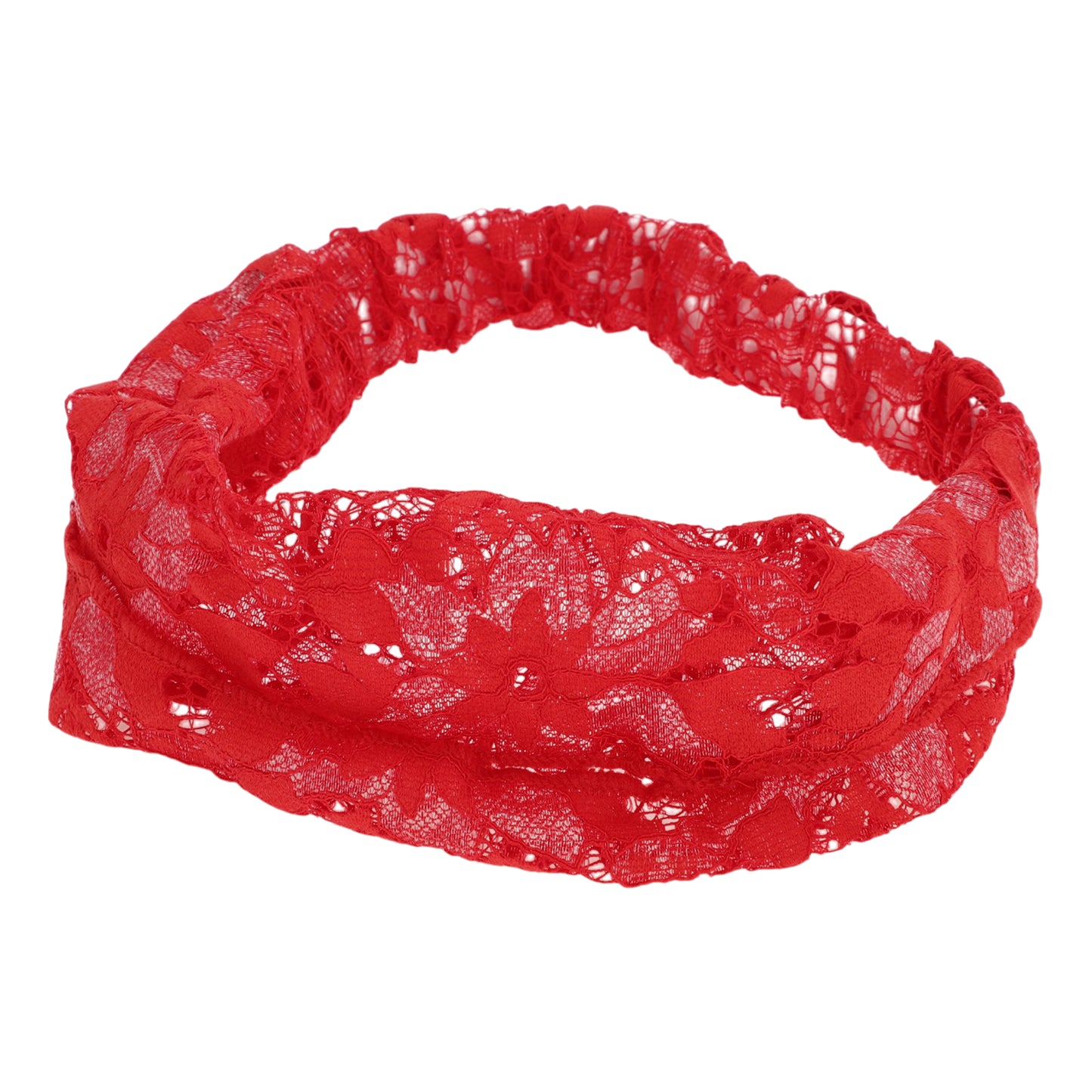 Flowers Stretch Lace Wide Headband for Women Red 1 Pc