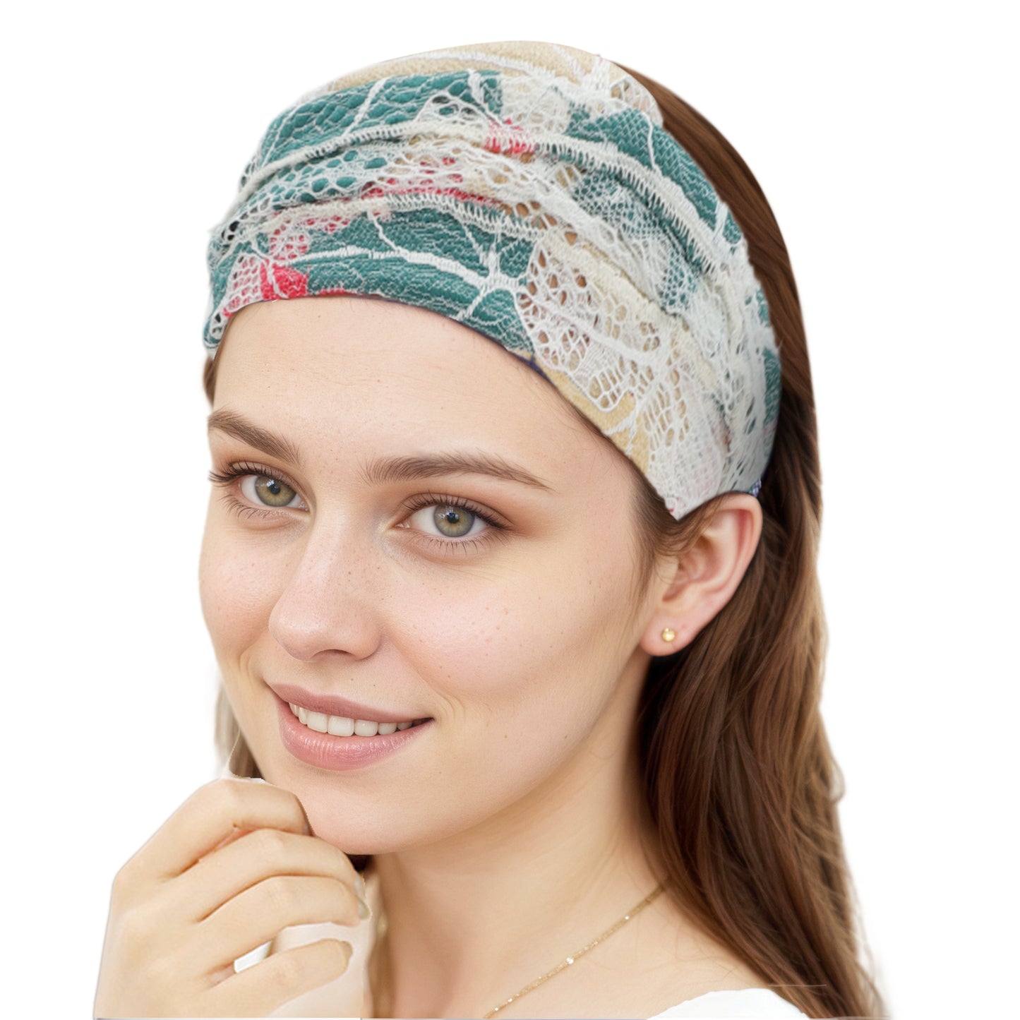 Maple Leaf Lace Wide Headband for Women Red Green 1 Pc