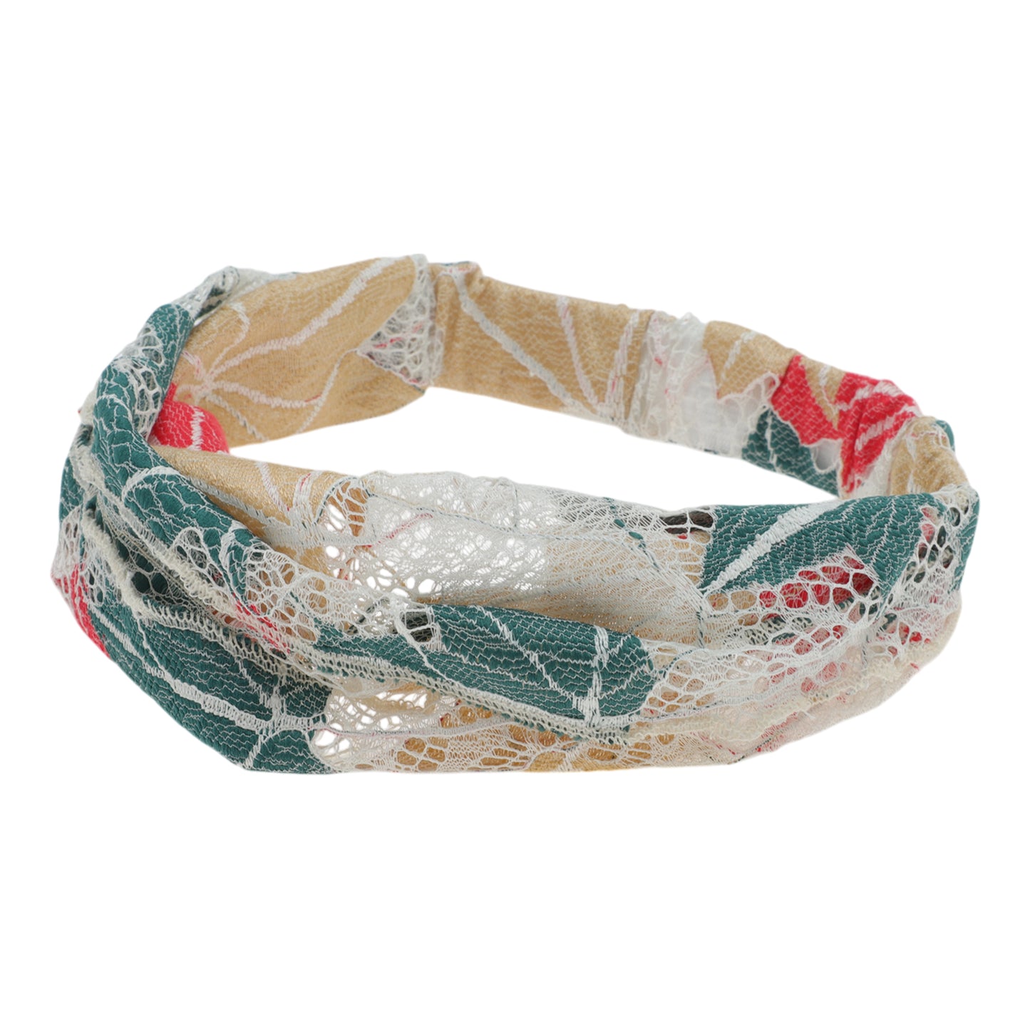 Maple Leaf Lace Wide Headband for Women Red Green 1 Pc