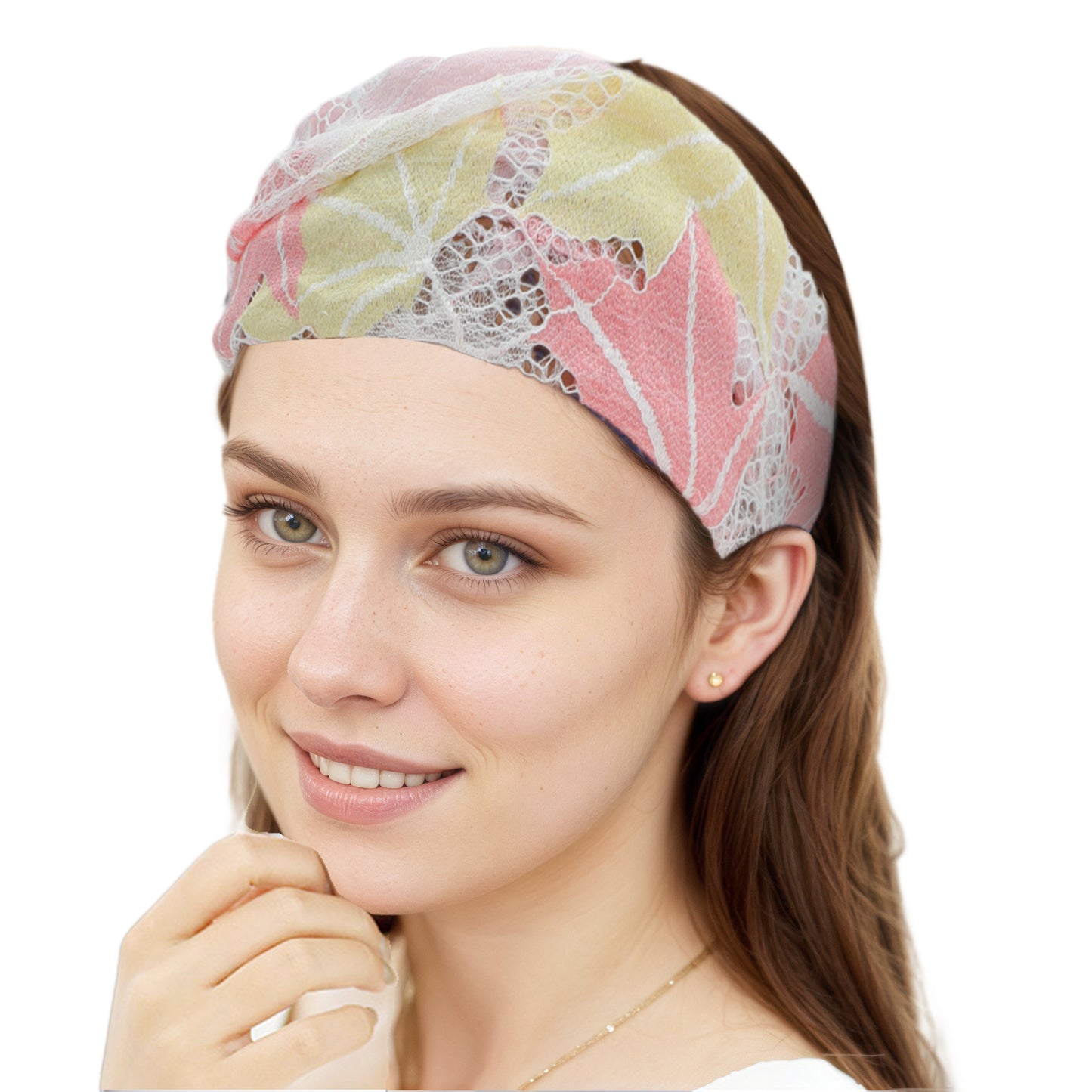 Maple Leaf Lace Wide Headband for Women Pink Yellow 1 Pc