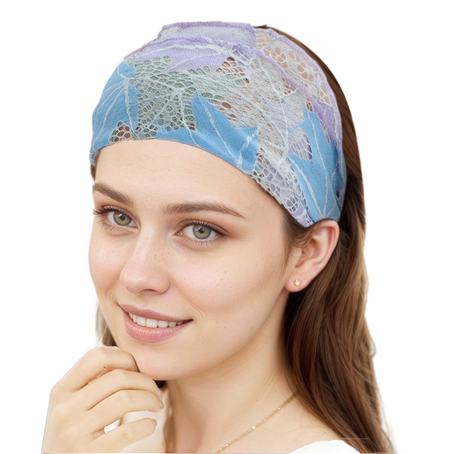 Maple Leaf Lace Wide Headband for Women Sky Blue Purple 1 Pc