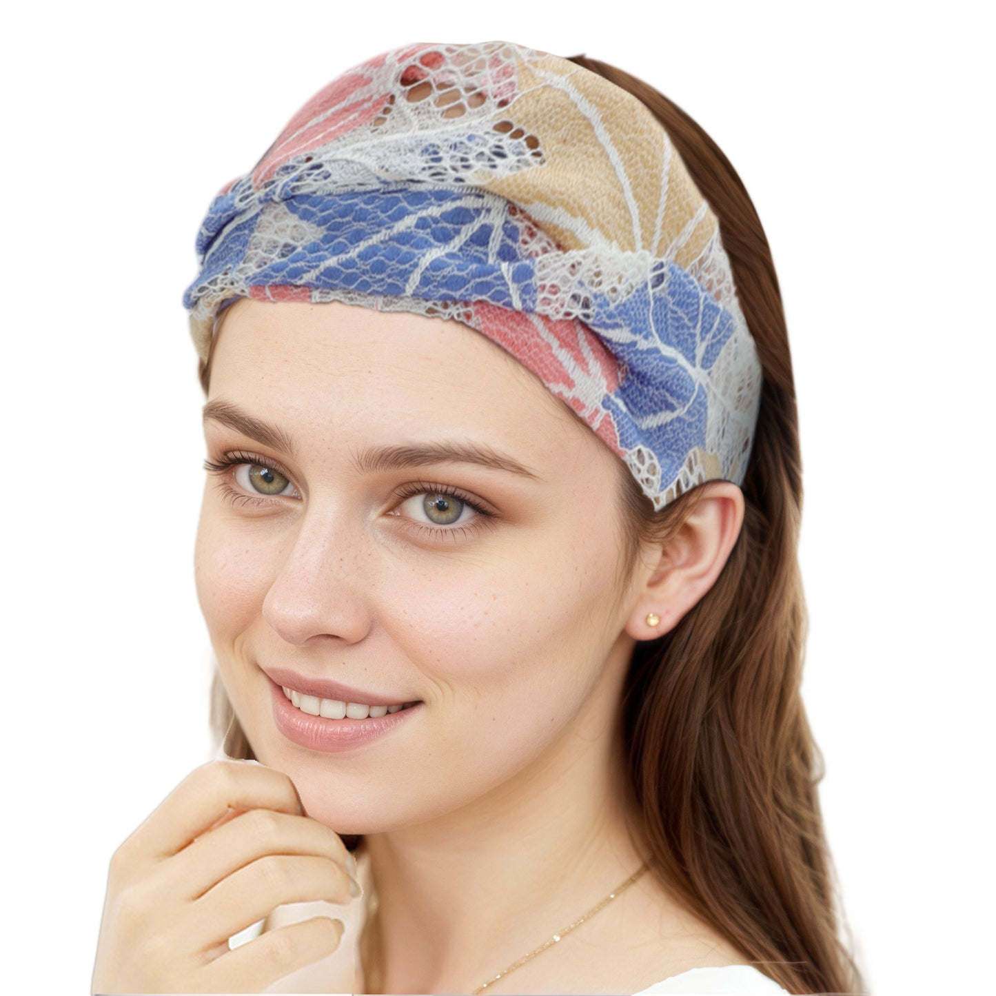 Maple Leaf Lace Wide Headband for Women Dark Blue Apricot 1 Pc