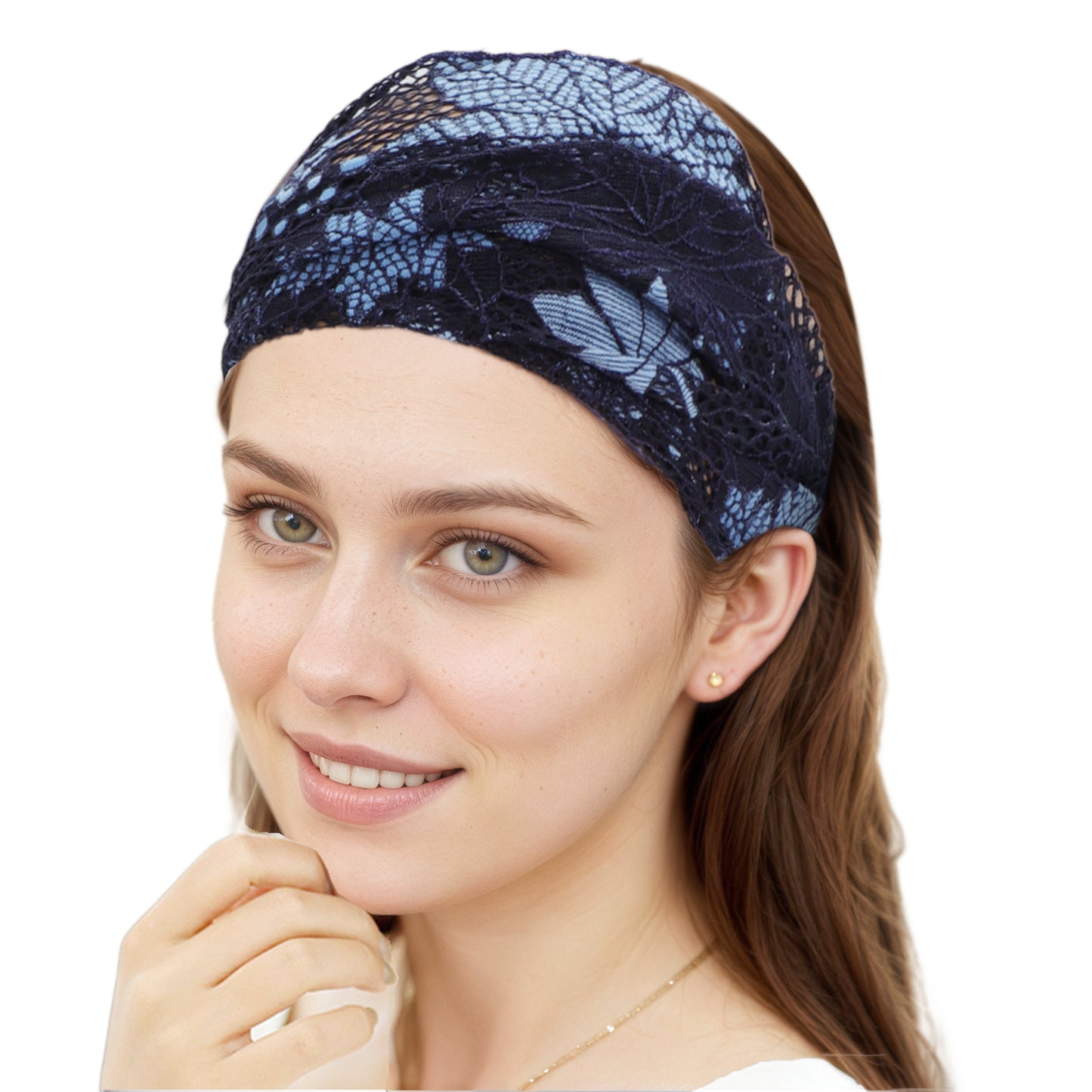 Breathable Maple Leaf Lace Headband for Women Navy Blue 1 Pc