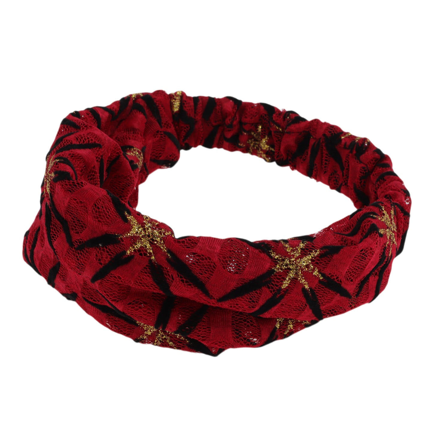 Shiny Pattern Mesh Breathable Wide Headband for Women Wine Red 1 Pc