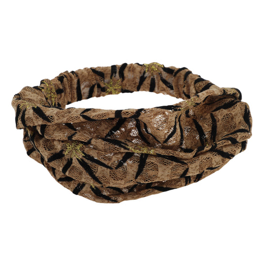 Shiny Pattern Mesh Breathable Wide Headband for Women Coffee Color 1 Pc