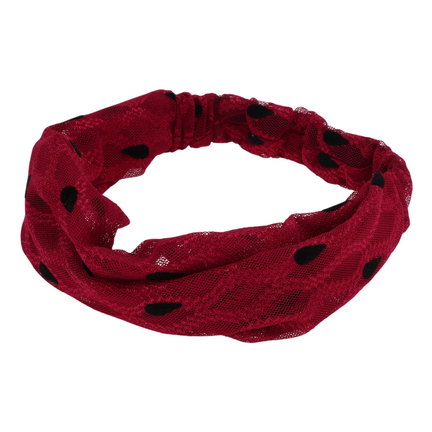 Dots Mesh Lace Wide Headband for Women Wine Red 1 Pc