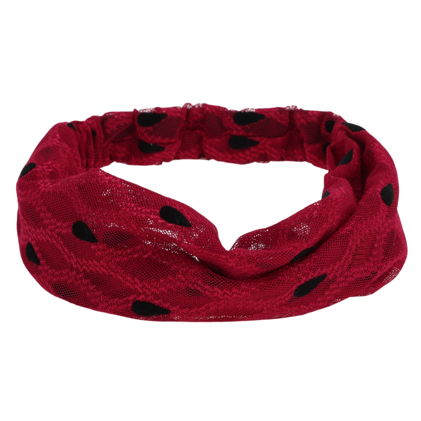 Dots Mesh Lace Wide Headband for Women Wine Red 1 Pc
