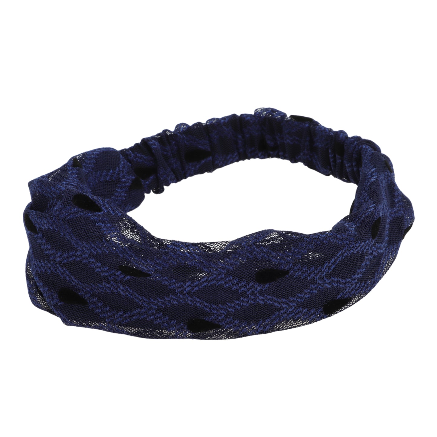 Diadema ancha de malla con encaje de lunares para mujer, azul marino, 1 unidad