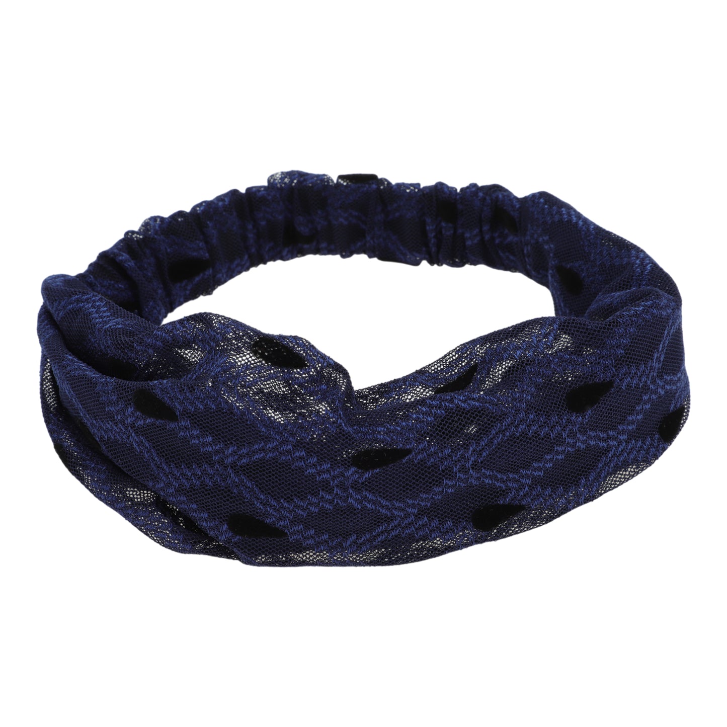 Diadema ancha de malla con encaje de lunares para mujer, azul marino, 1 unidad