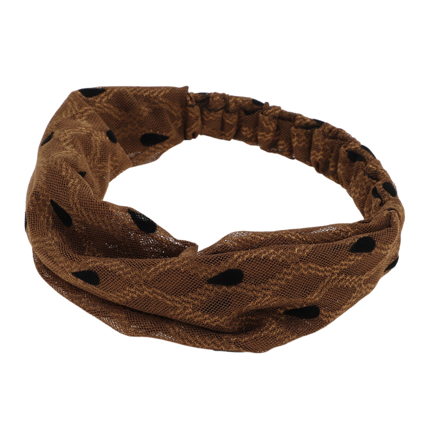 Dots Mesh Lace Wide Headband for Women Khaki 1 Pc