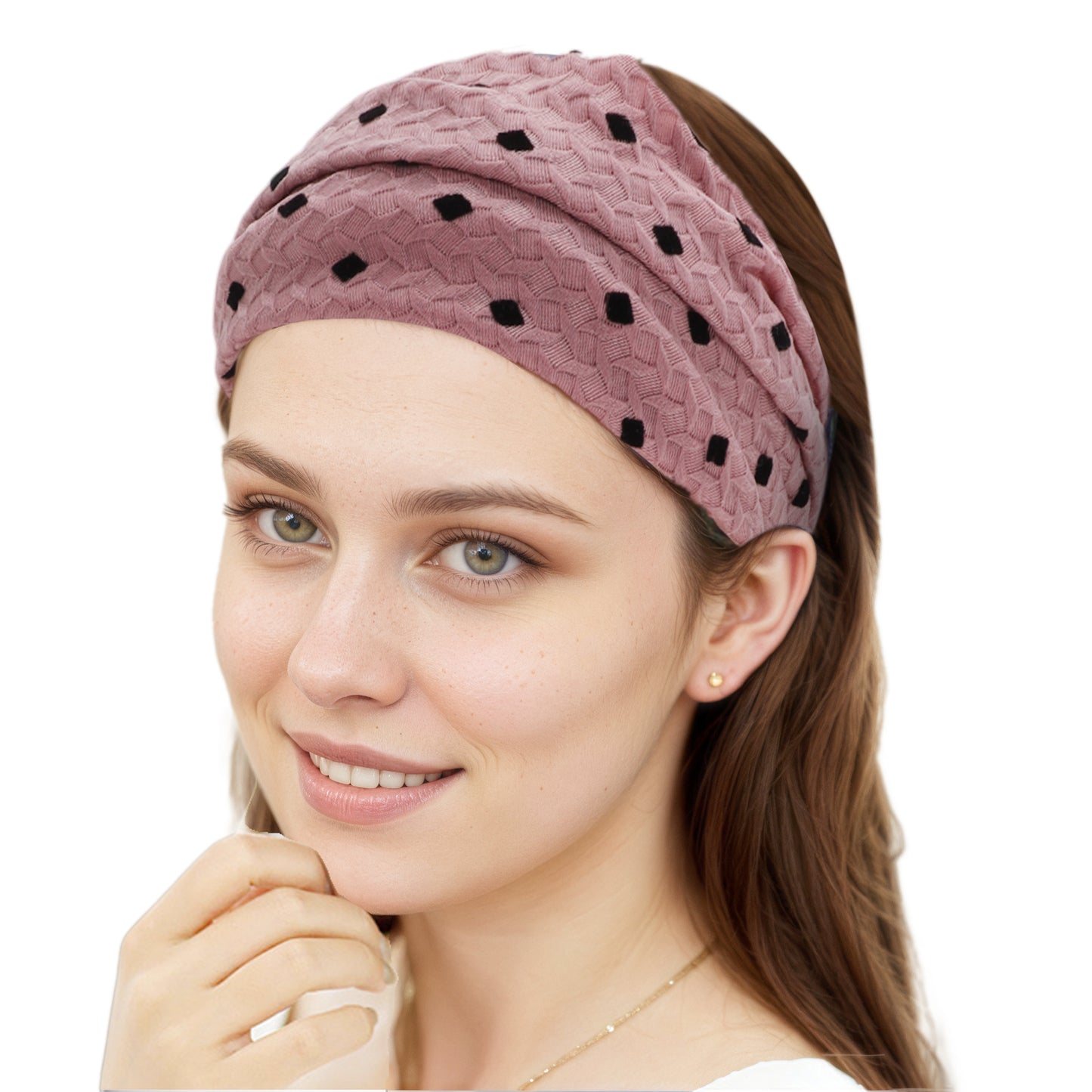 Diadema ancha de encaje con decoración de rombos para mujer, color rosa, 1 unidad