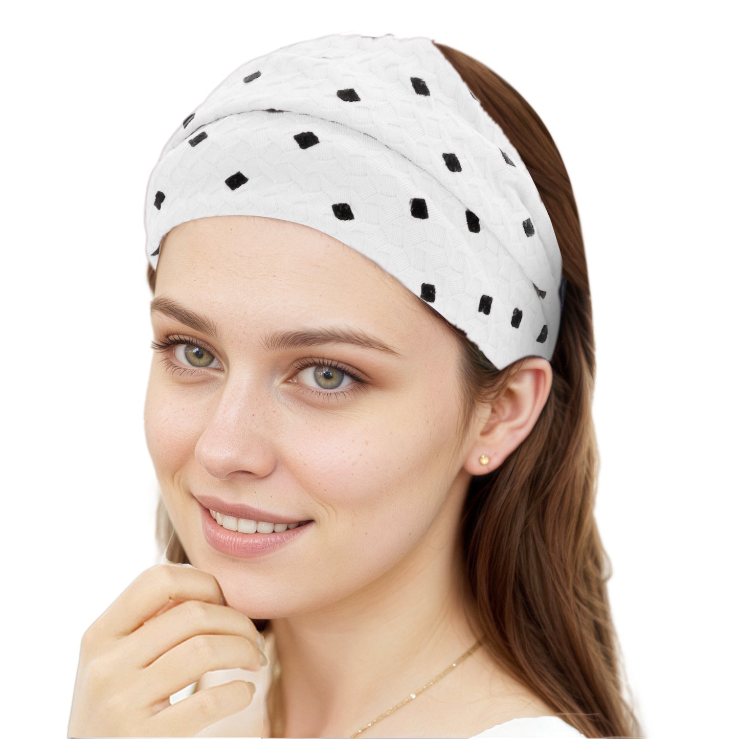 Diadema ancha de encaje con decoración de rombos para mujer, color blanco, 1 unidad