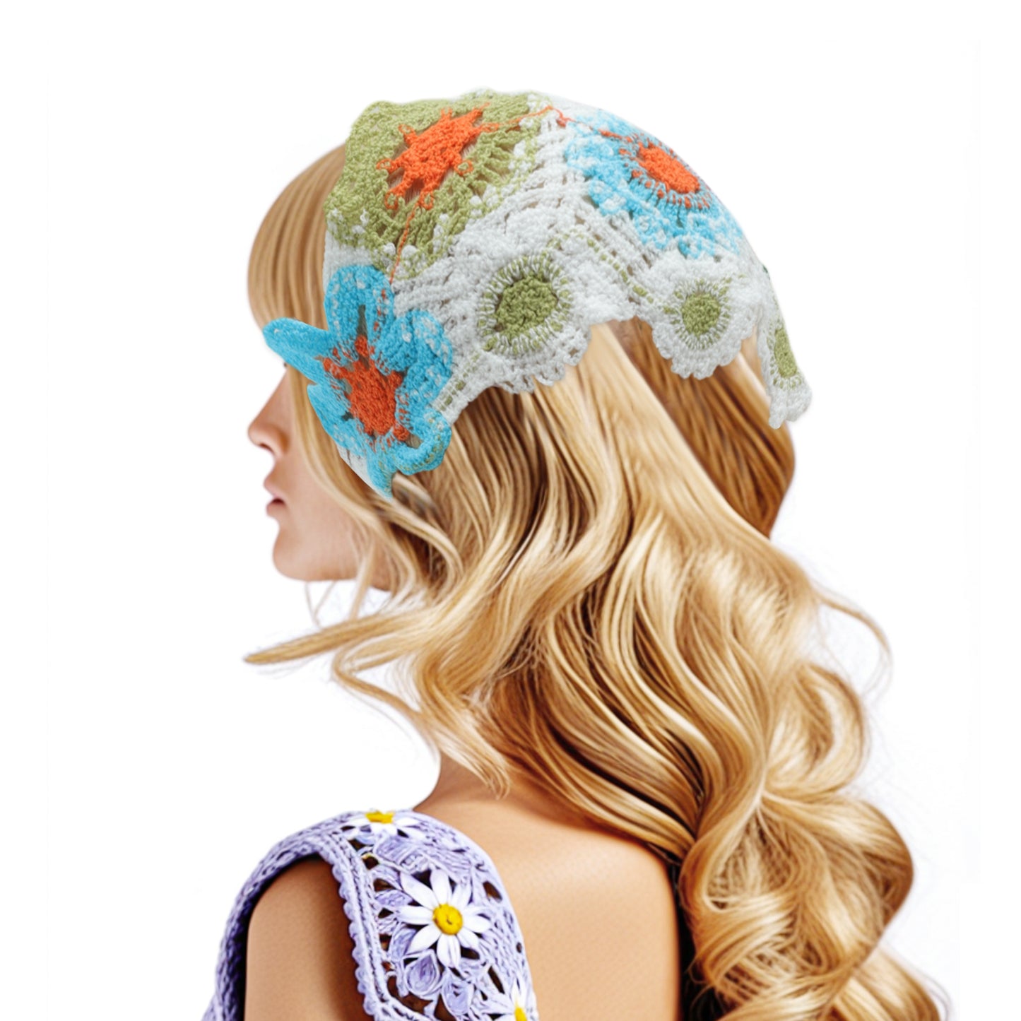 Knitted Triangle Bandana for Women Pink Blue Green White 2 Pcs