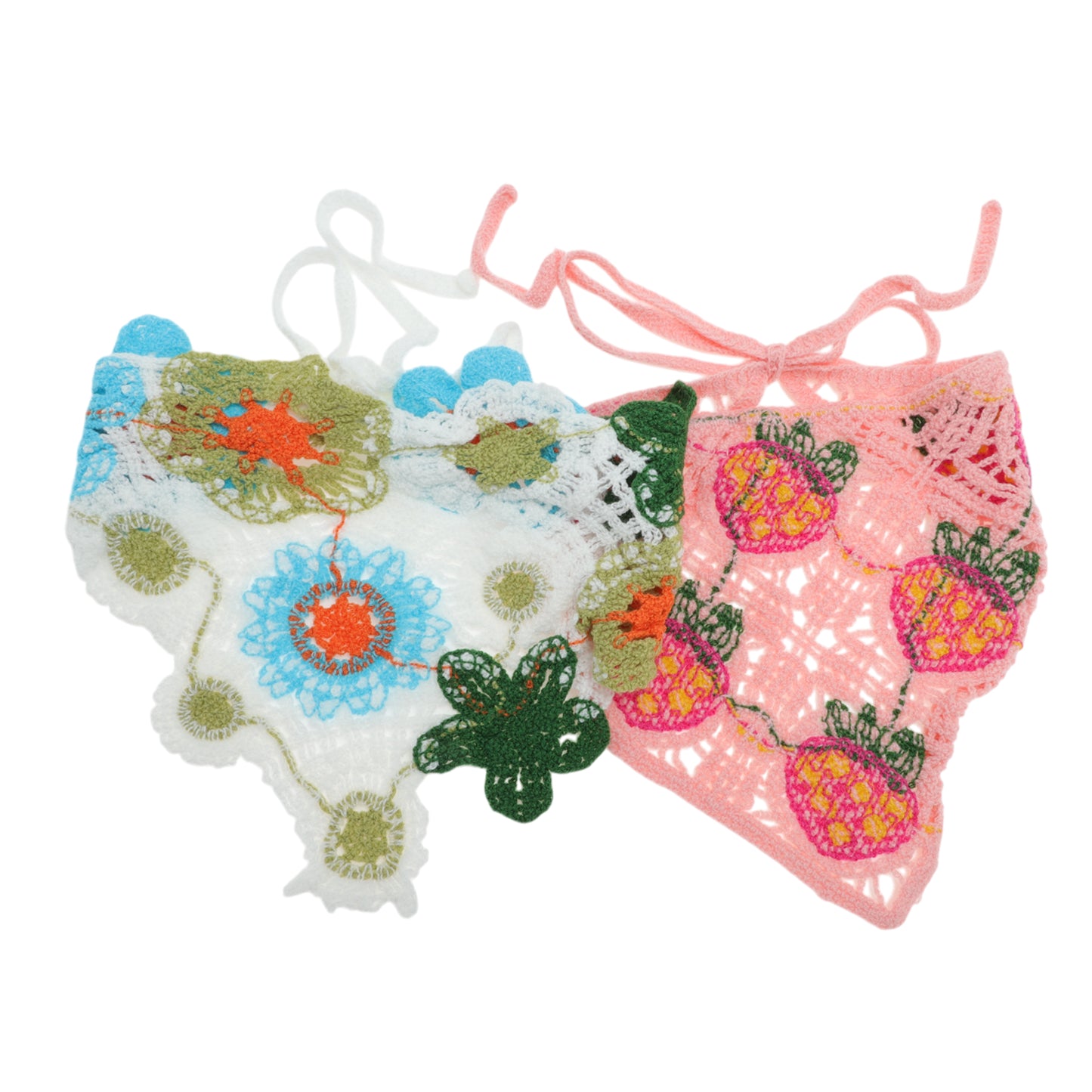 Knitted Triangle Bandana for Women Pink Blue Green White 2 Pcs