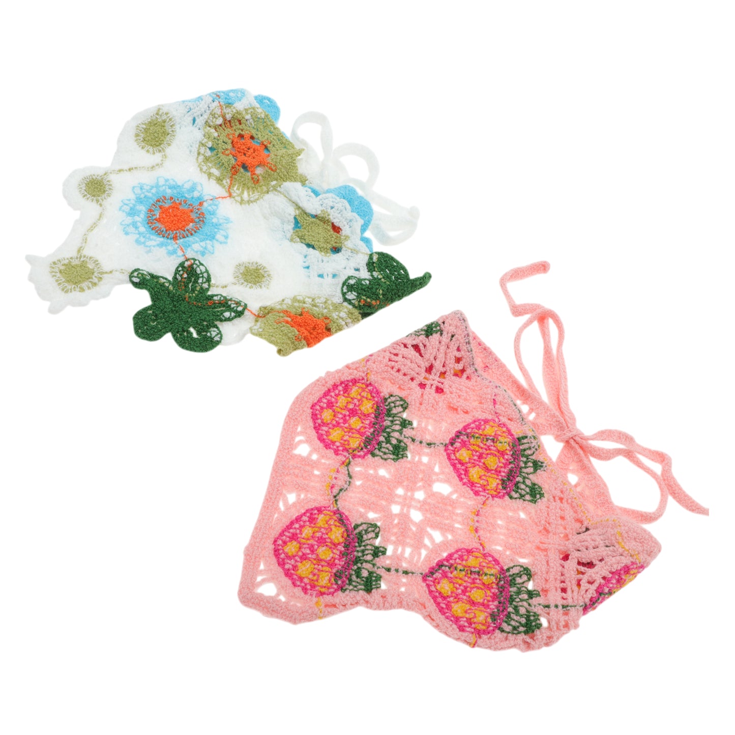 Knitted Triangle Bandana for Women Pink Blue Green White 2 Pcs