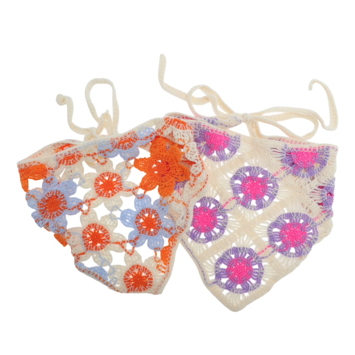 Flower Knitted Triangle Bandana for Women Beige 2 Pcs