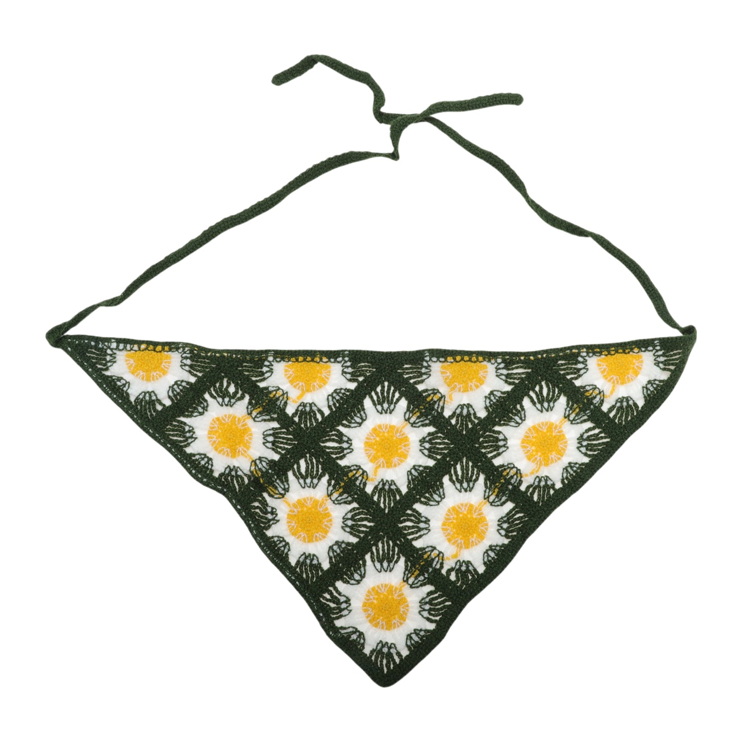 Knitted Triangle Bandana for Women Dark Green Beige 2 Pcs
