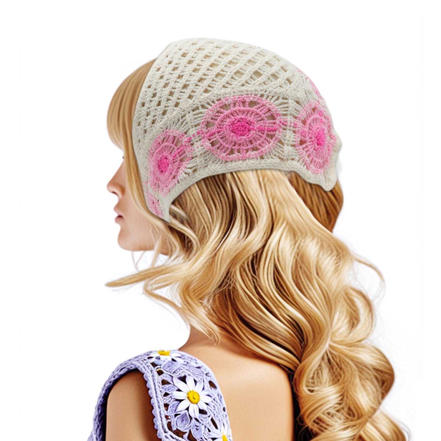 Sunflowers Knitted Triangle Bandana for Women Beige 2 Pcs