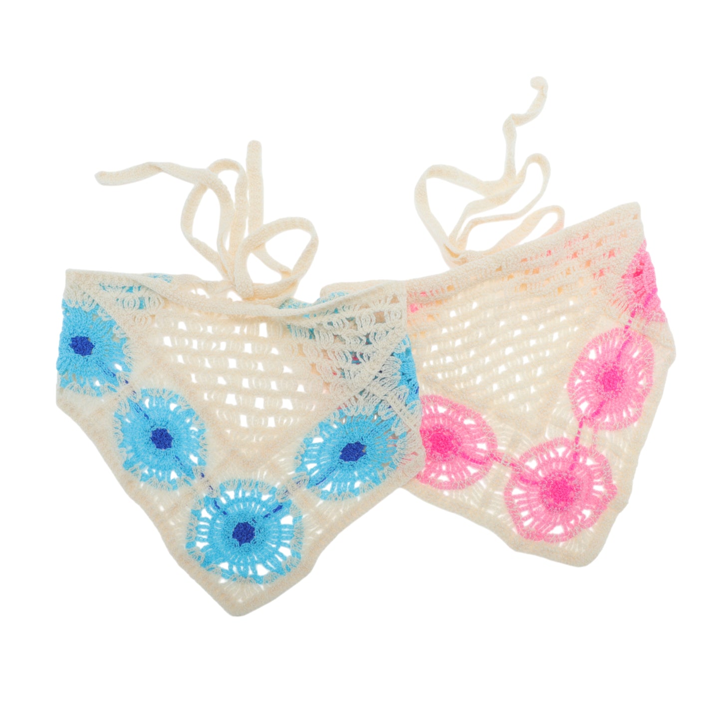 Sunflowers Knitted Triangle Bandana for Women Beige 2 Pcs