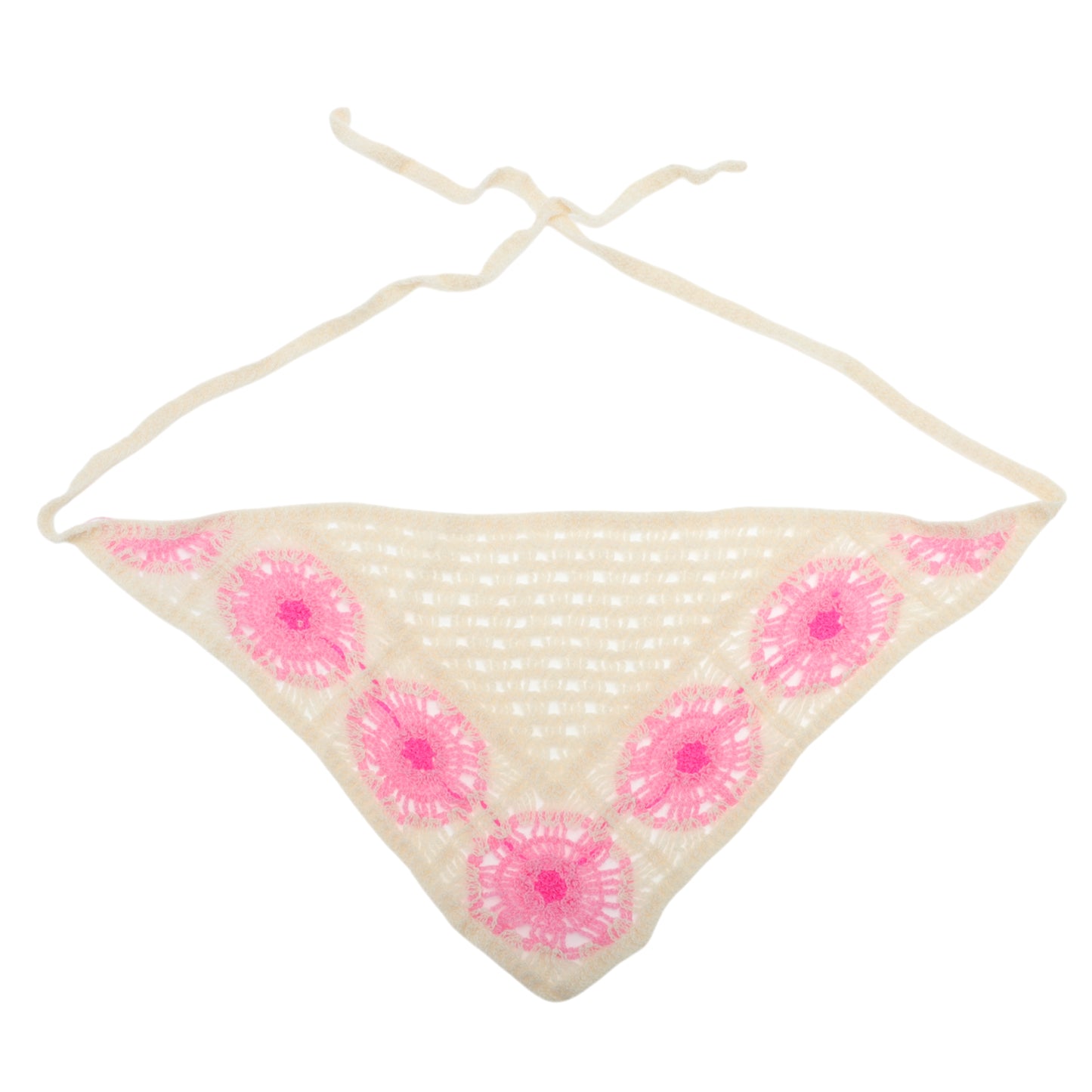Sunflowers Knitted Triangle Bandana for Women Beige 2 Pcs