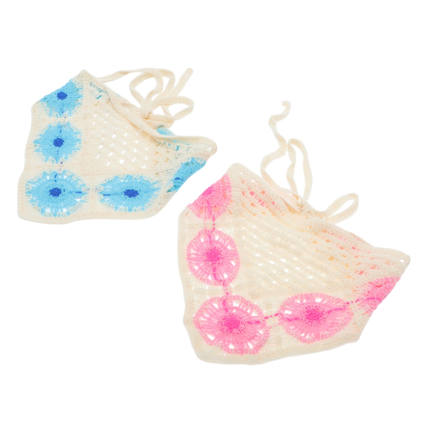 Sunflowers Knitted Triangle Bandana for Women Beige 2 Pcs