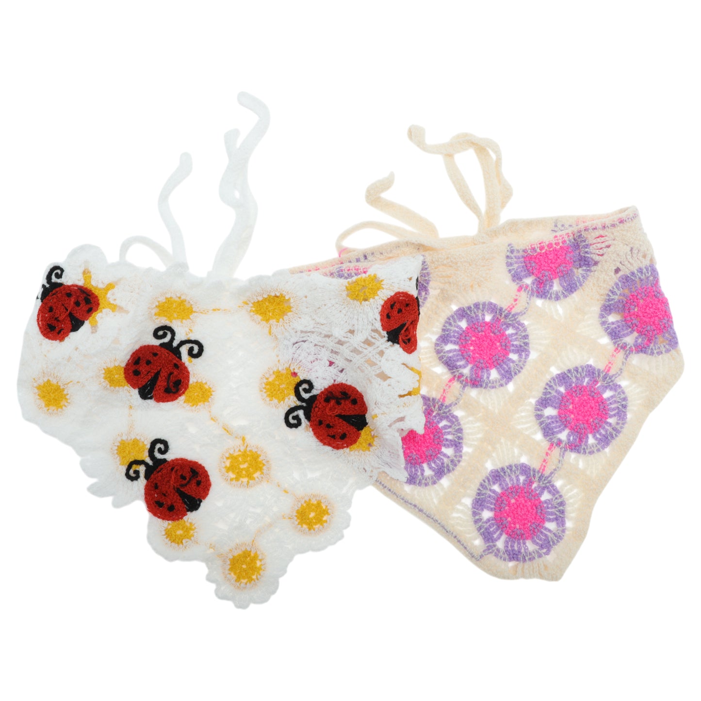 Cornflower Knitted Triangle Bandana for Women White Beige 2 Pcs