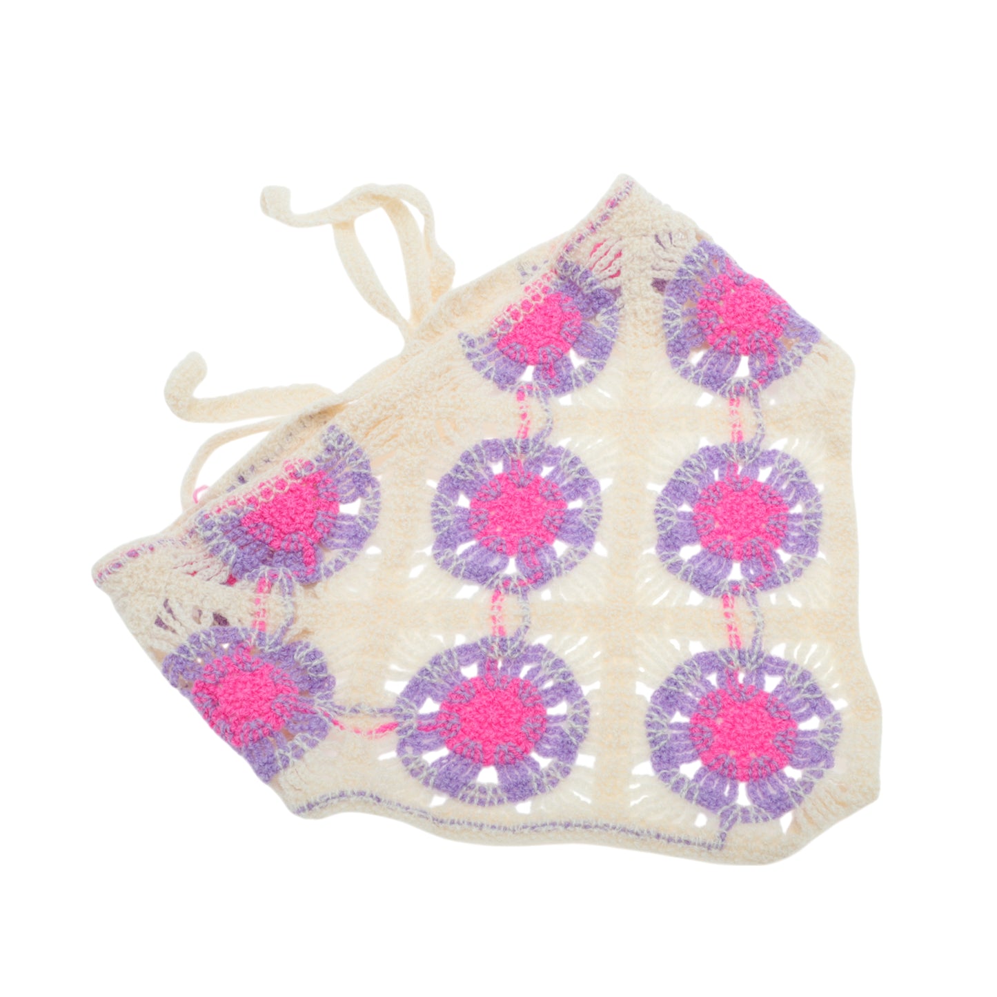 Cornflower Knitted Triangle Bandana for Women White Beige 2 Pcs
