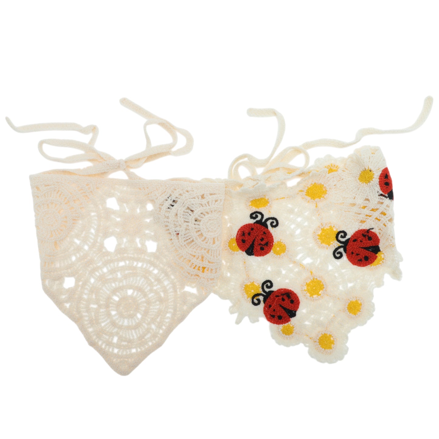 Floral Knitted Triangle Bandana for Women White Beige 2 Pcs